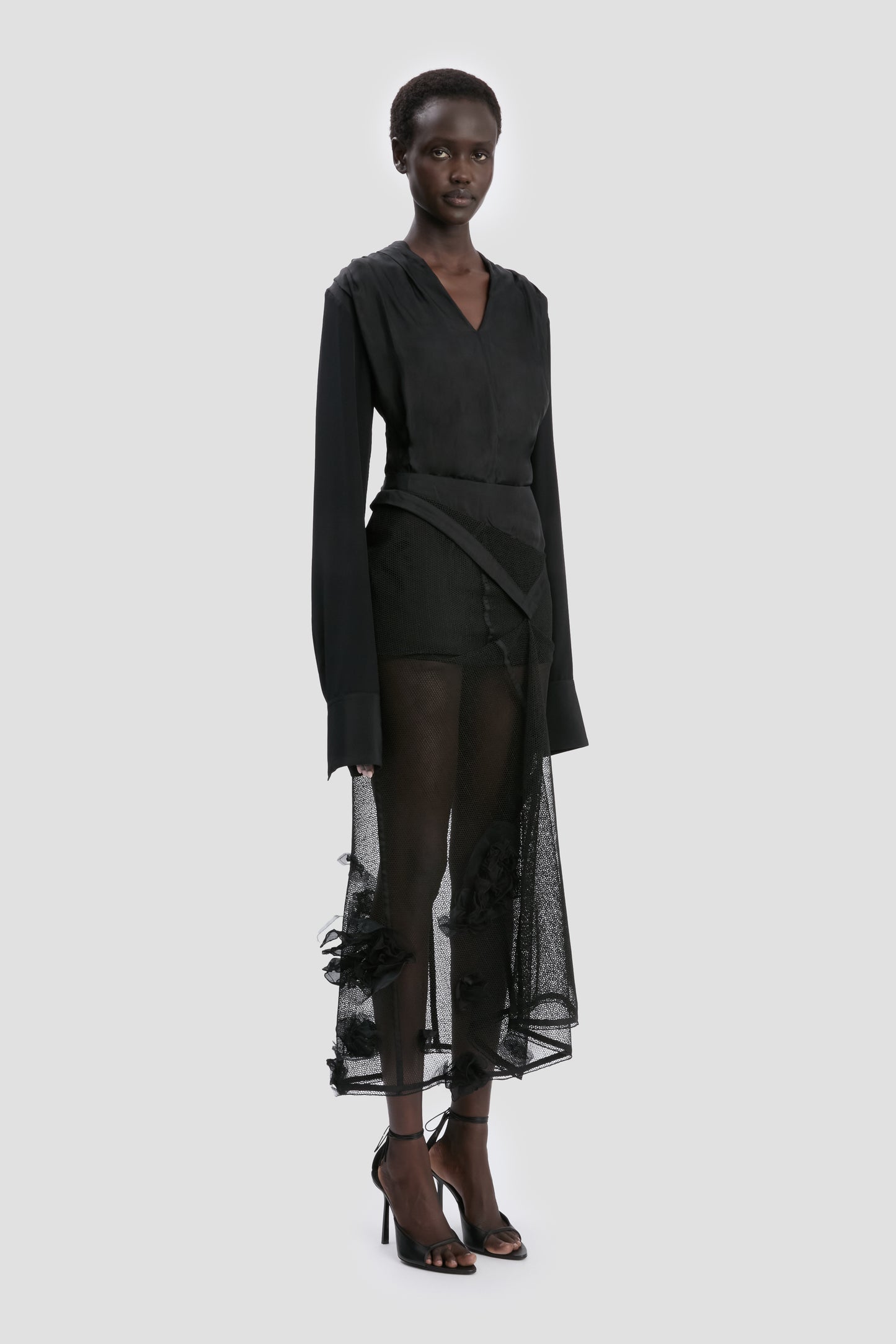 V-Neck Gathered Top In Black
