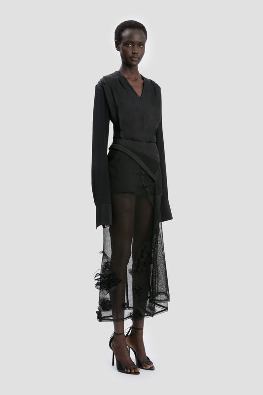 V-Neck Gathered Top In Black