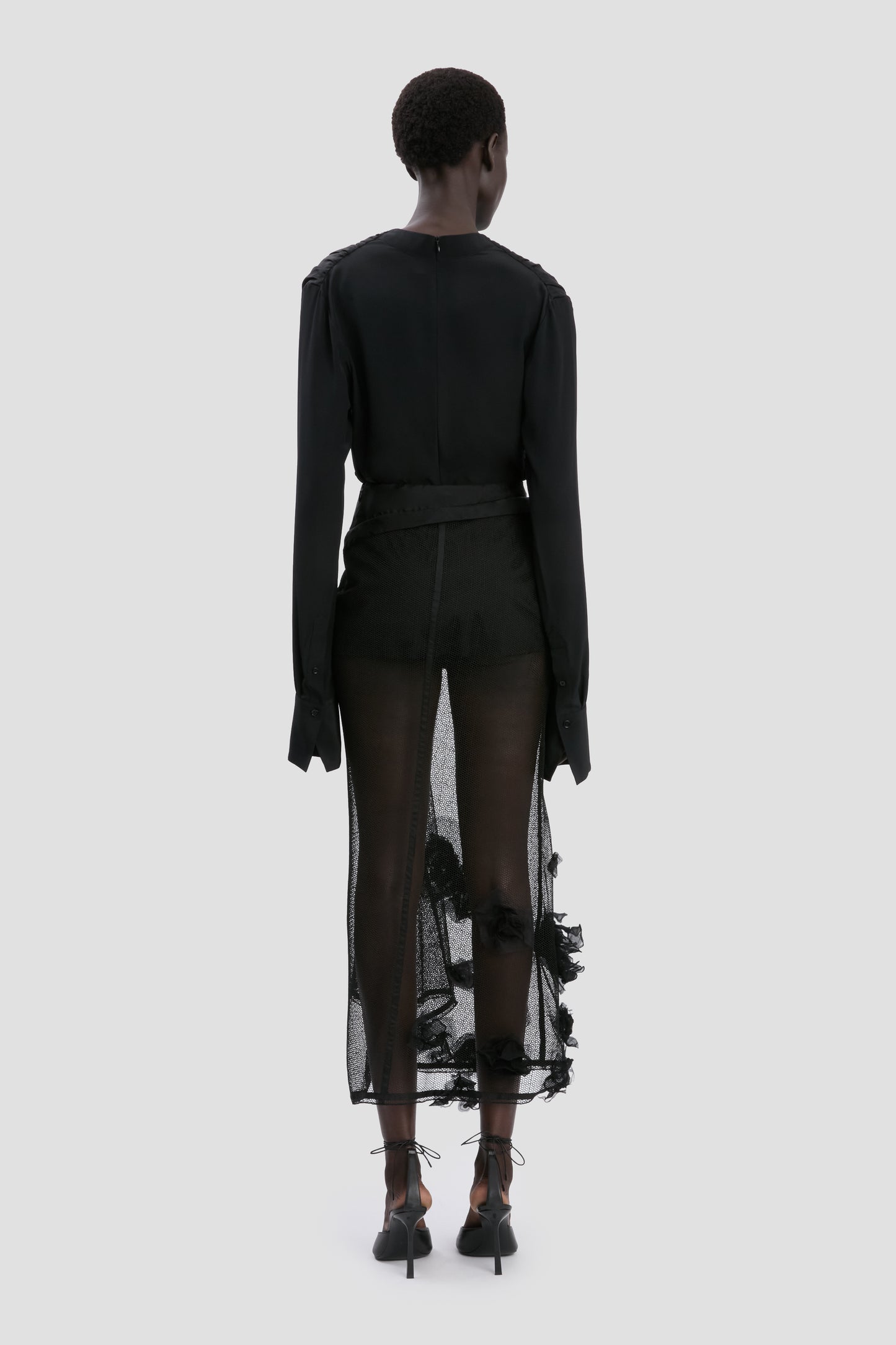 V-Neck Gathered Top In Black