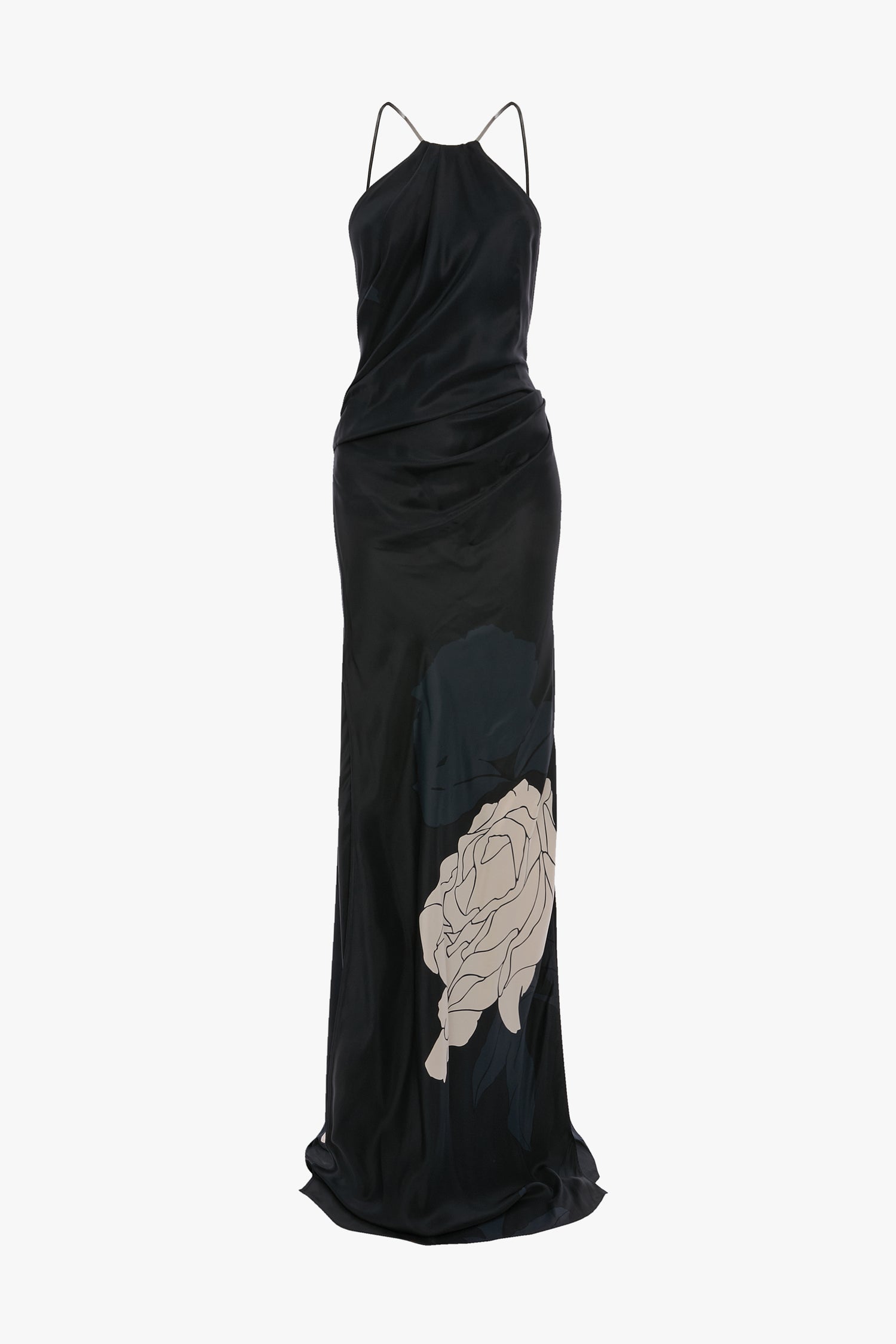 victoria beckham halter neck dress Chain Halter Gown In Dark Navy Floral Print – Victoria Beckham