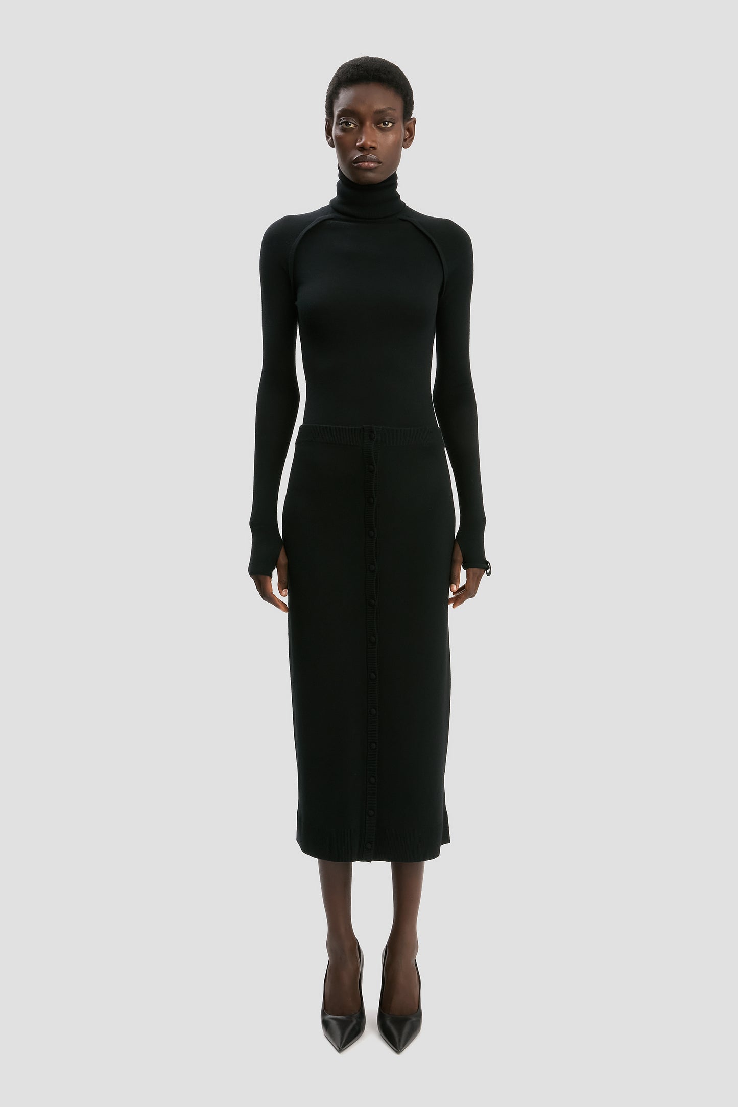 Button Midi Skirt In Black