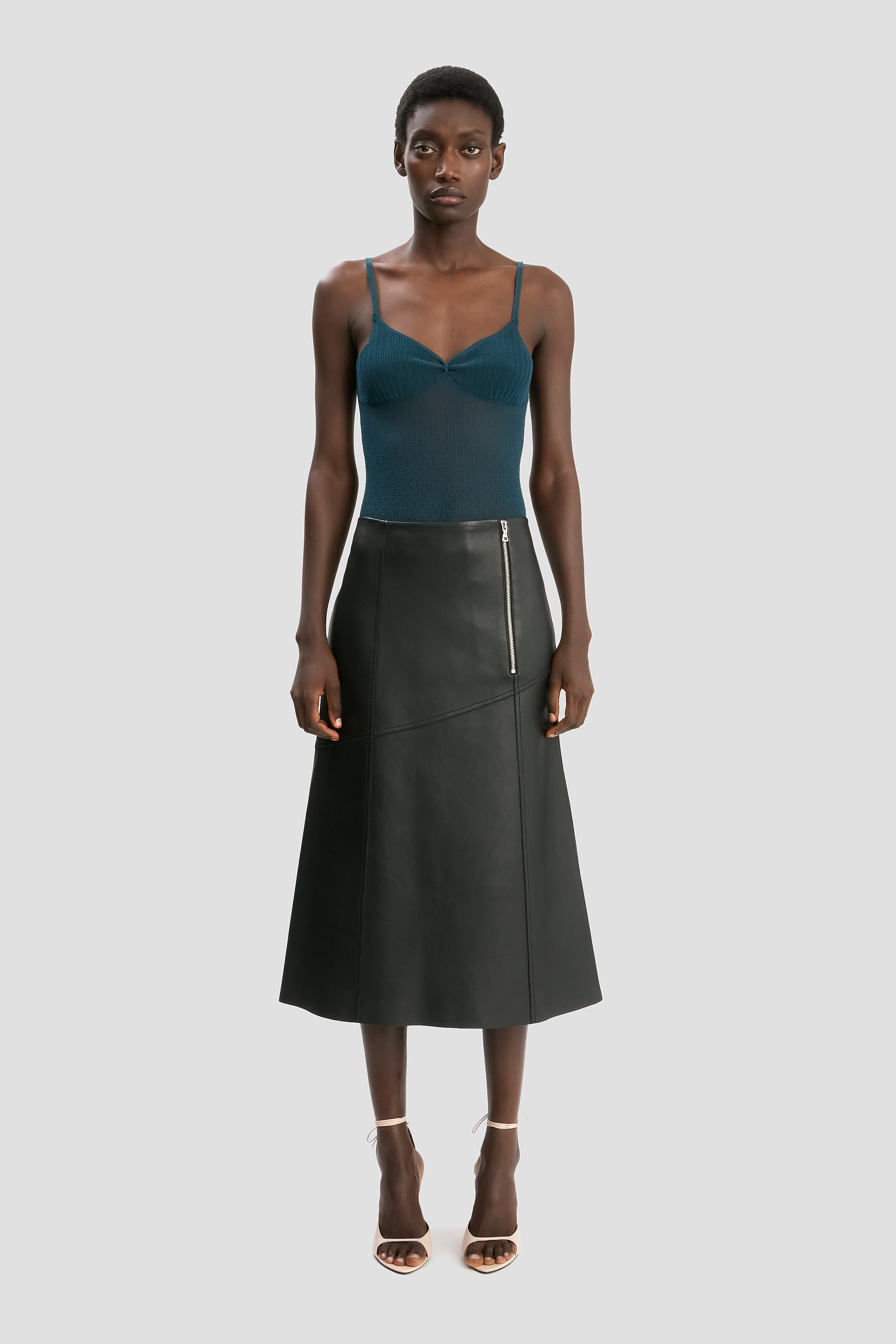Panelled Leather Midi Skirt