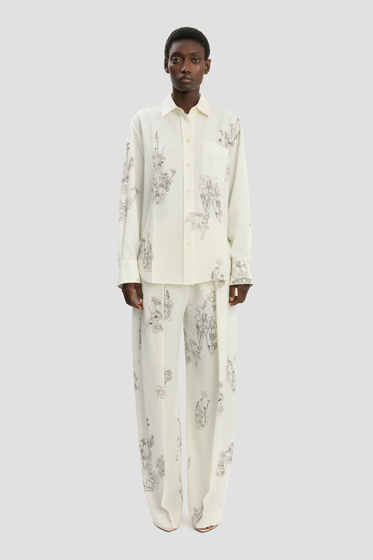 Pyjama Shirt In Off-White Floral Print