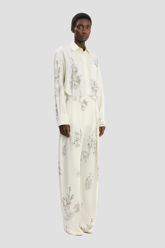 Wide Leg Trouser In Off-White Floral Print