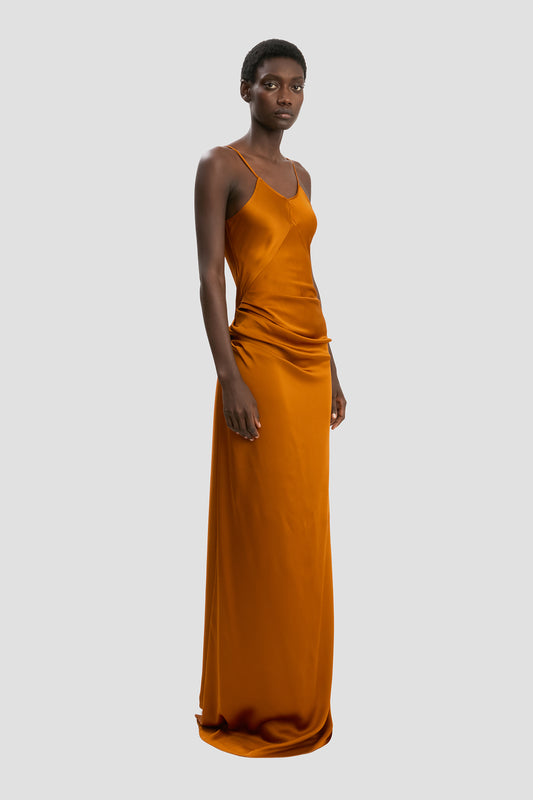Drape Detail Cami Floor-Length Dress In Bronze