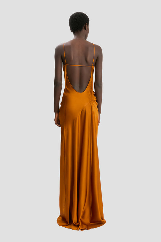 fitted lace wedding dress Draped Cami Floor-Length Dress In Bronze – Victoria Beckham UK