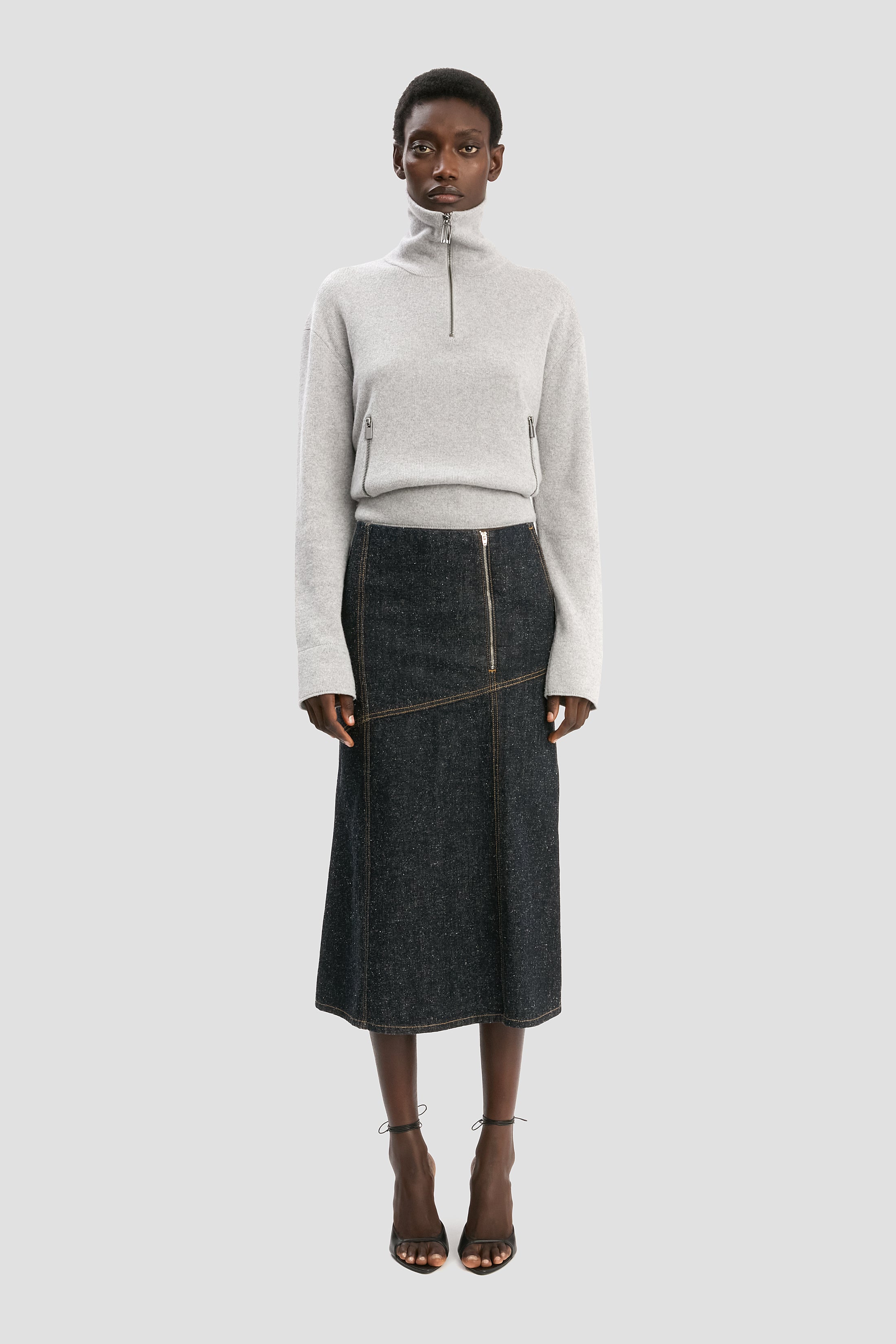Panelled Denim Midi Skirt