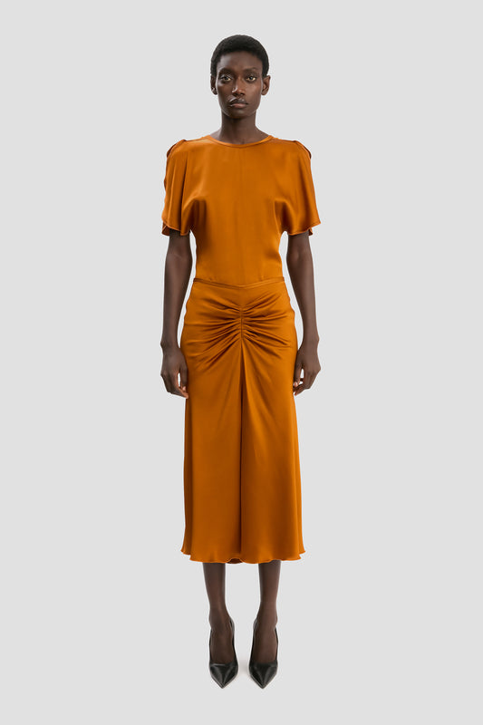 Draped Sleeve Top In Bronze