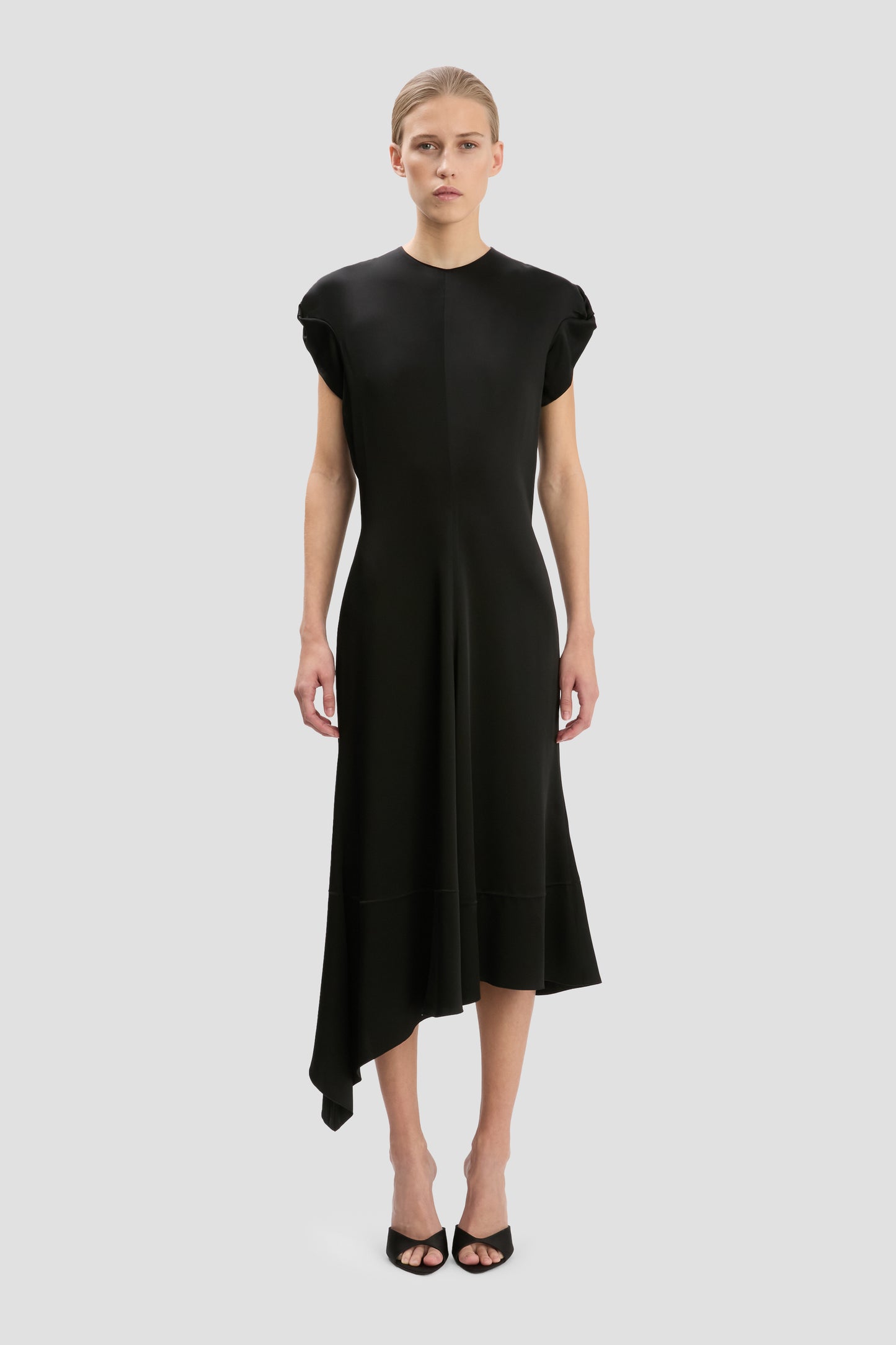 Twist Shoulder Dress In Black