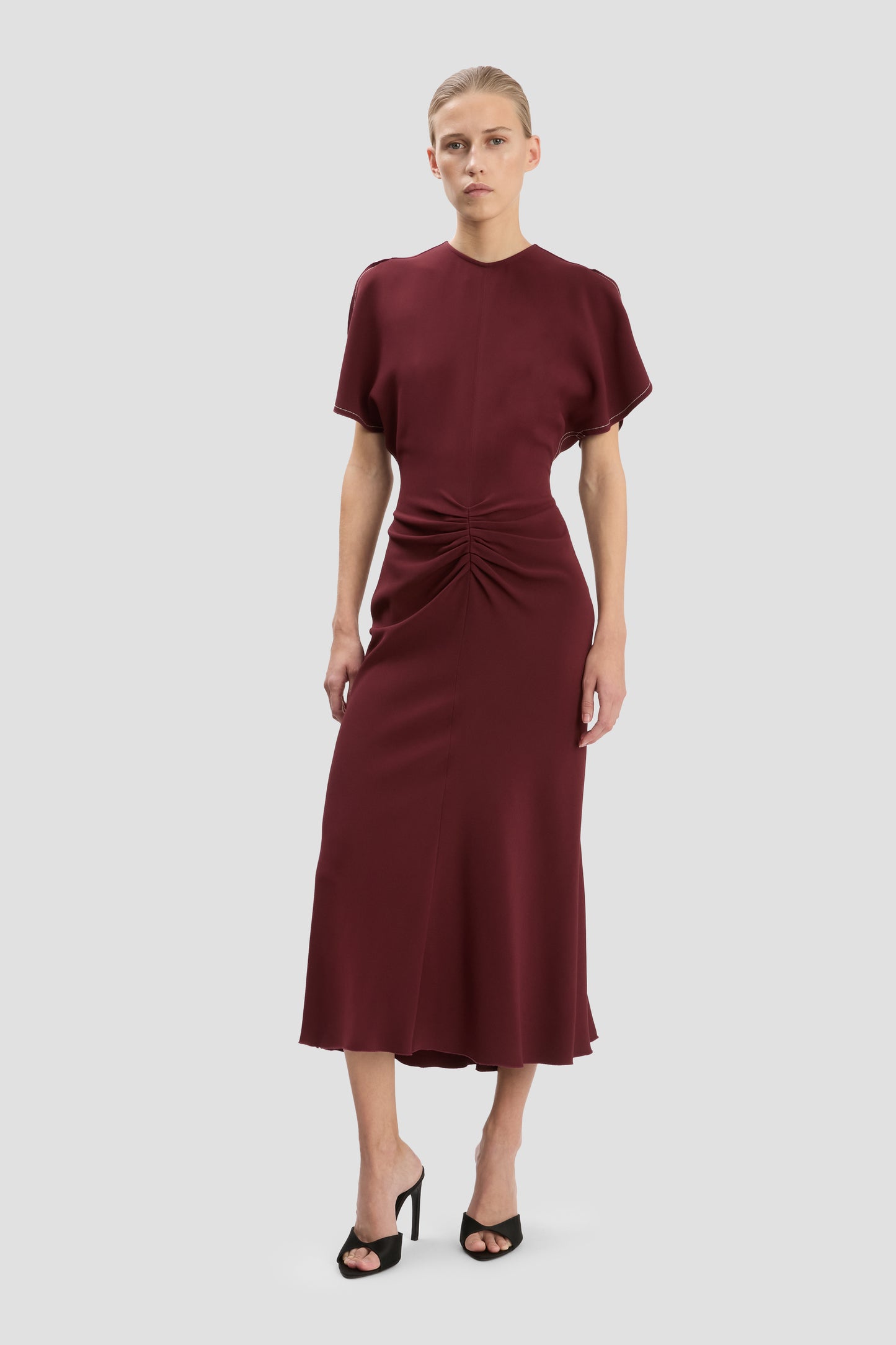 Bela Midi Dress In Burgundy