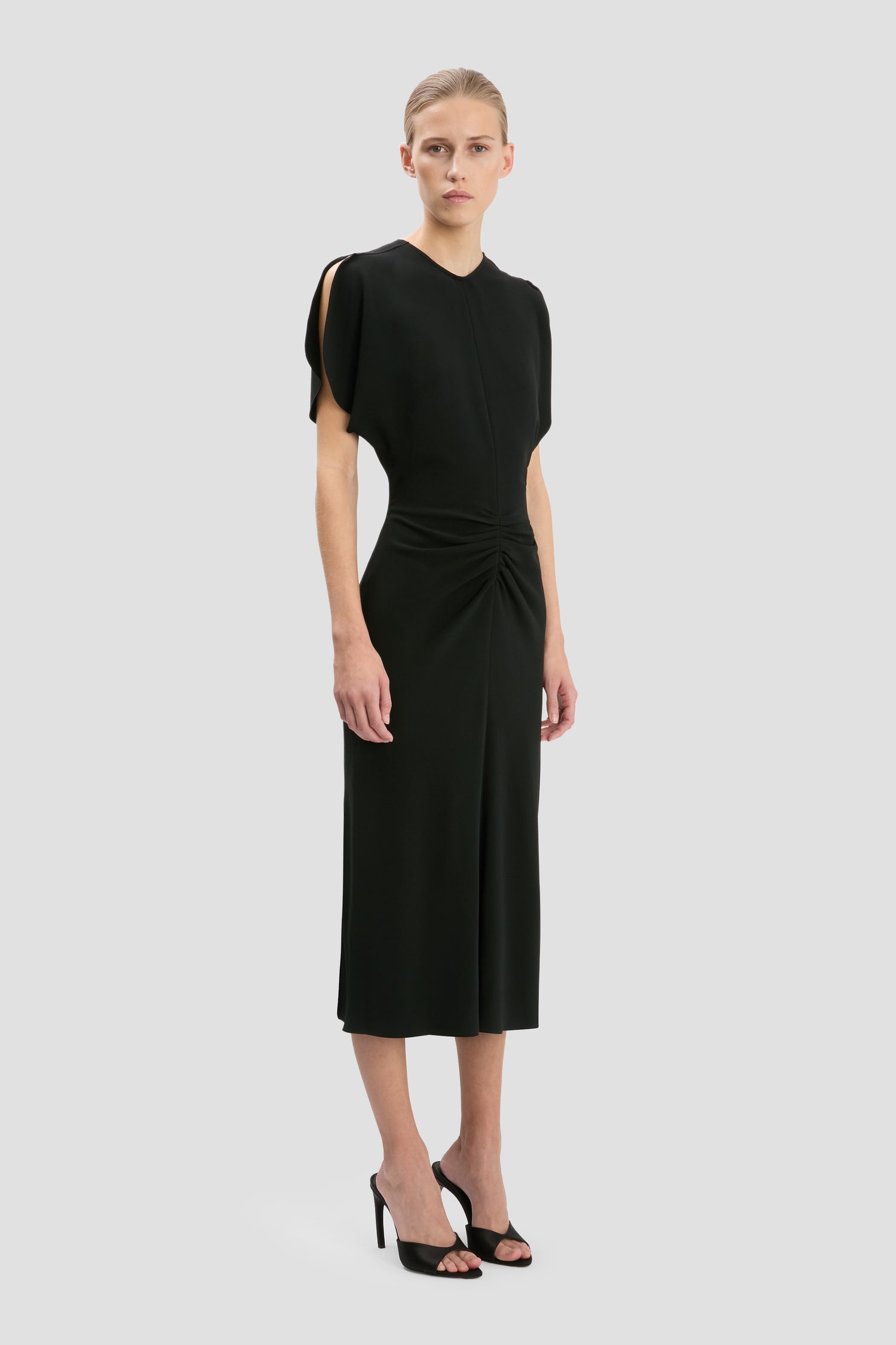 Victoria Beckham Black Dress Navy Shoes Victoria Beckham 'Gathered Waist Midi' Dress Black UK Victoria Beckham Black Dress Navy Shoes Victoria Beckham 'Gathered Waist Midi' Dress Black UK