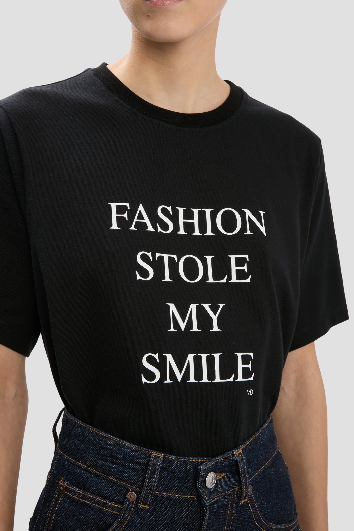 Fashion Stole My Smile' Slogan T-Shirt In Black