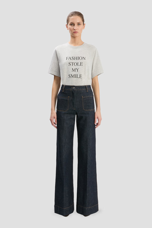 Fashion Stole My Smile' Slogan T-Shirt In Grey Marl