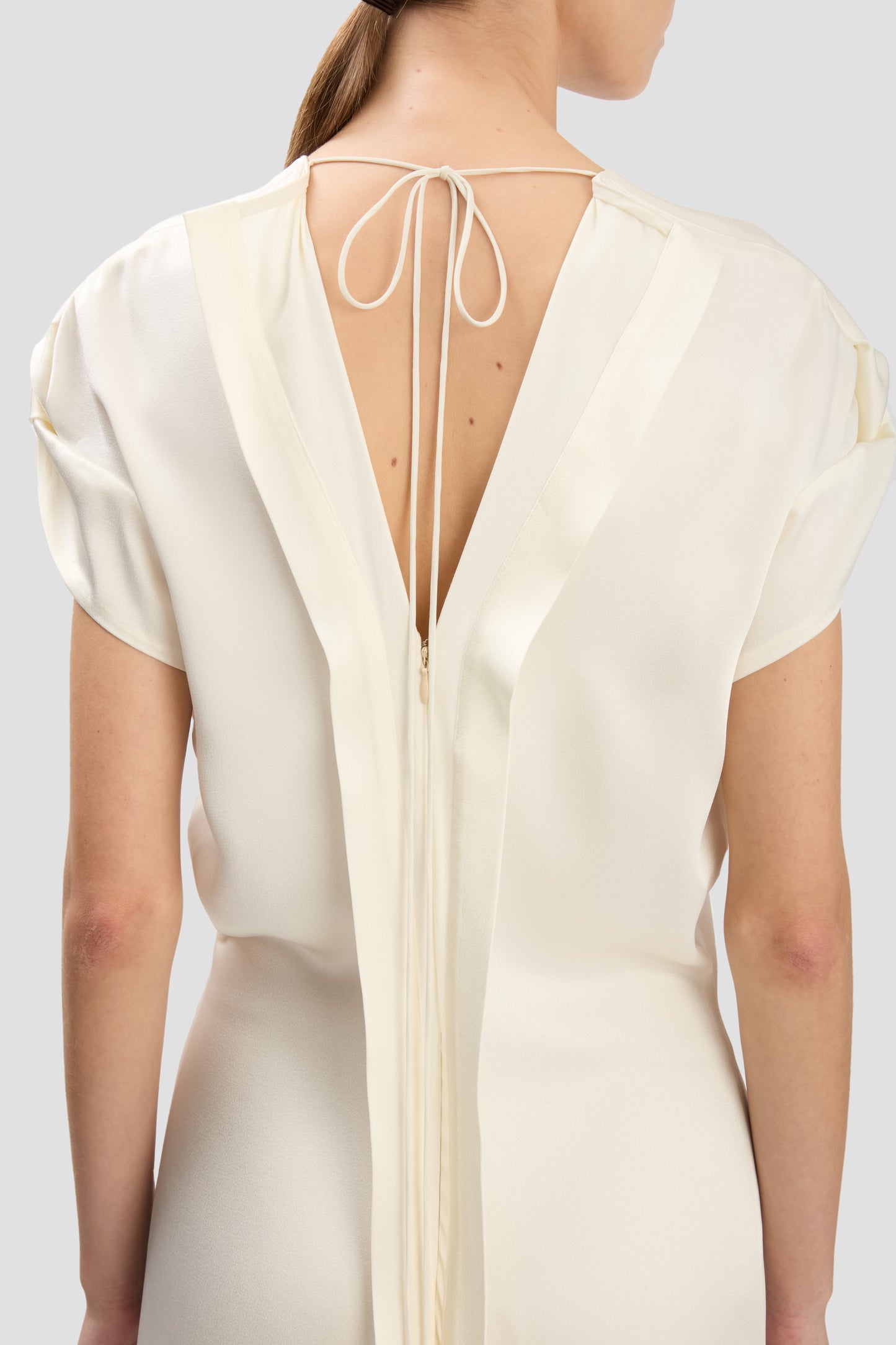 Twist Shoulder Dress In Ivory