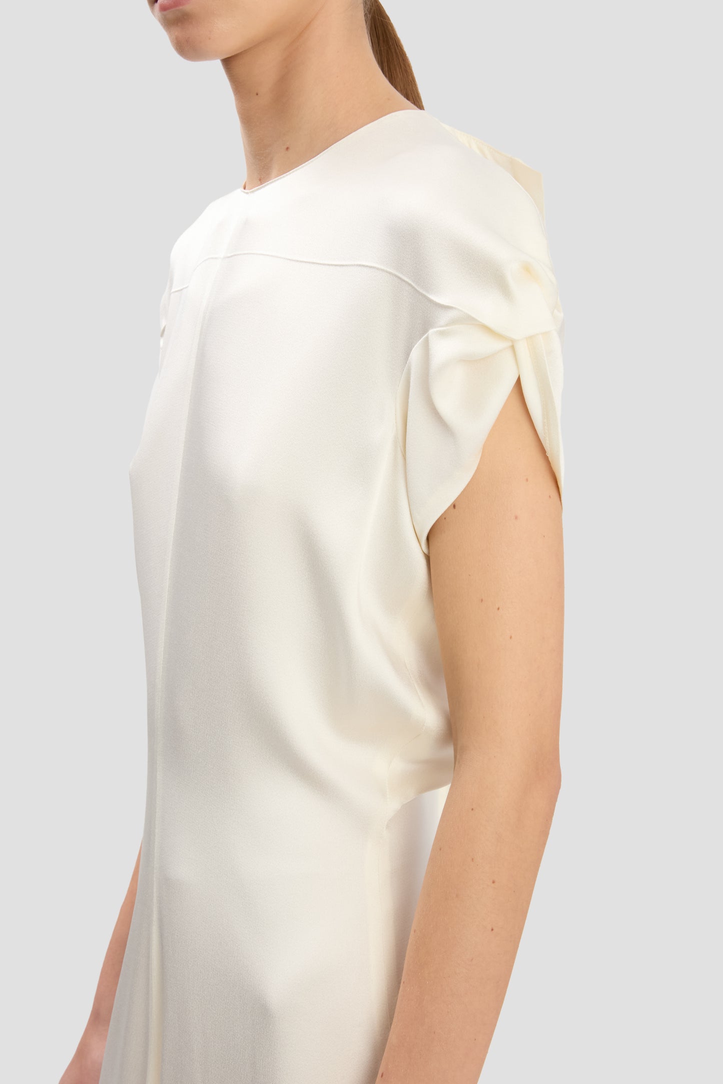 Twist Shoulder Dress In Ivory