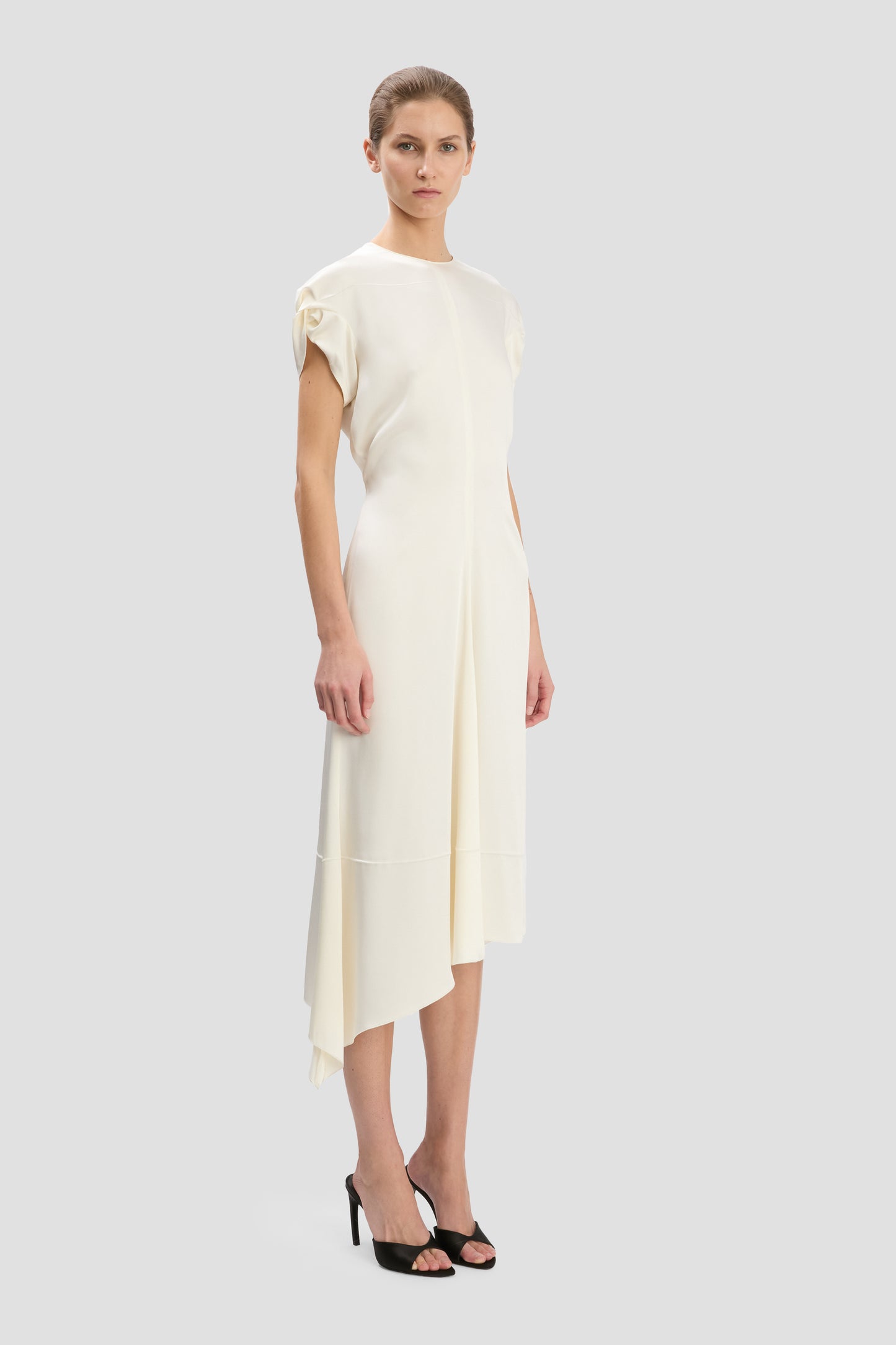 Twist Shoulder Dress In Ivory