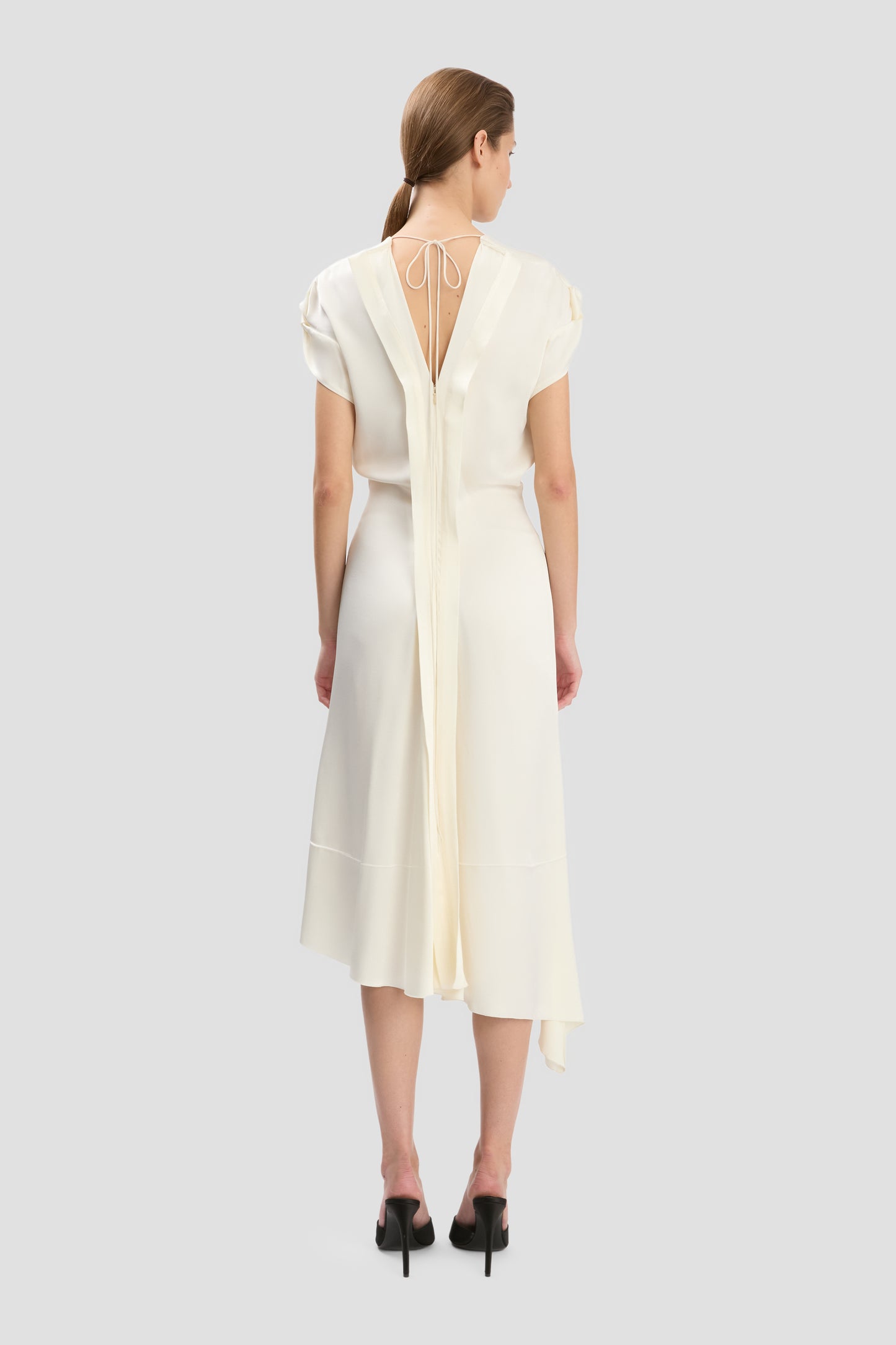 Twist Shoulder Dress In Ivory