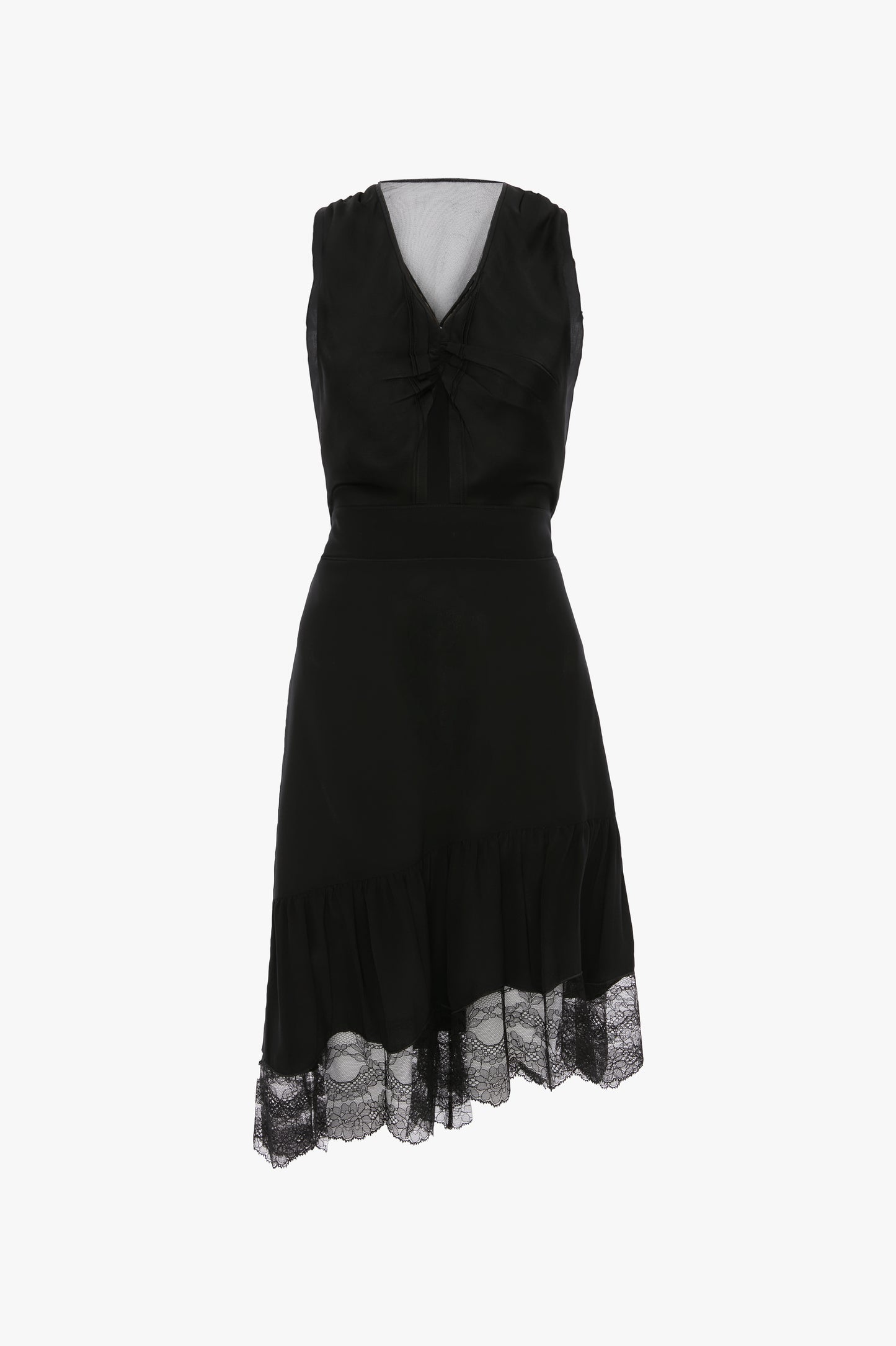 Gathered Lace Dress In Black