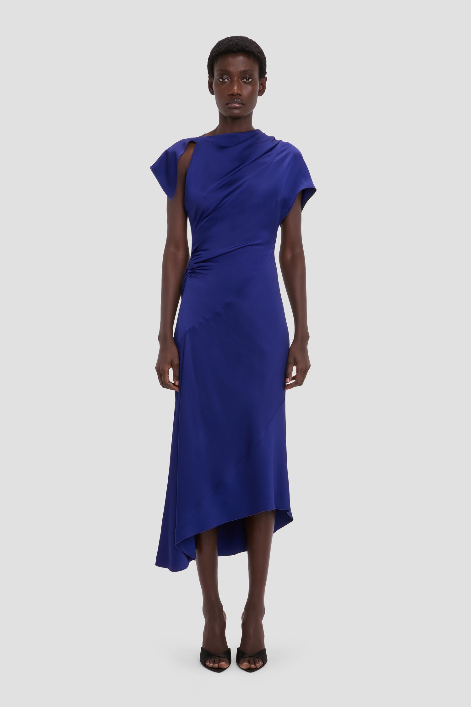 asymmetric dress uk Dalissa | Black Asymmetric-Neck Midi Dress With Draped-Detailing Club L London