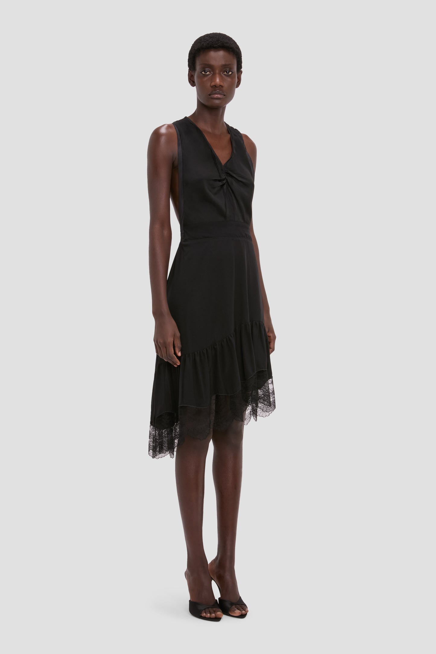Gathered Lace Dress In Black