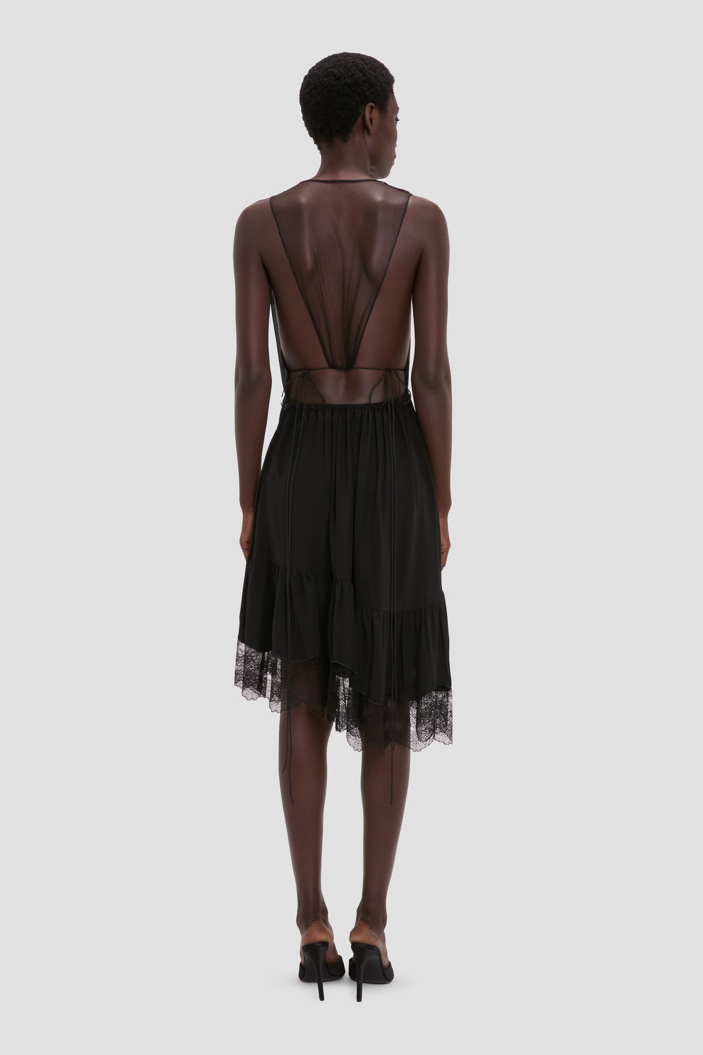 Gathered Lace Dress In Black