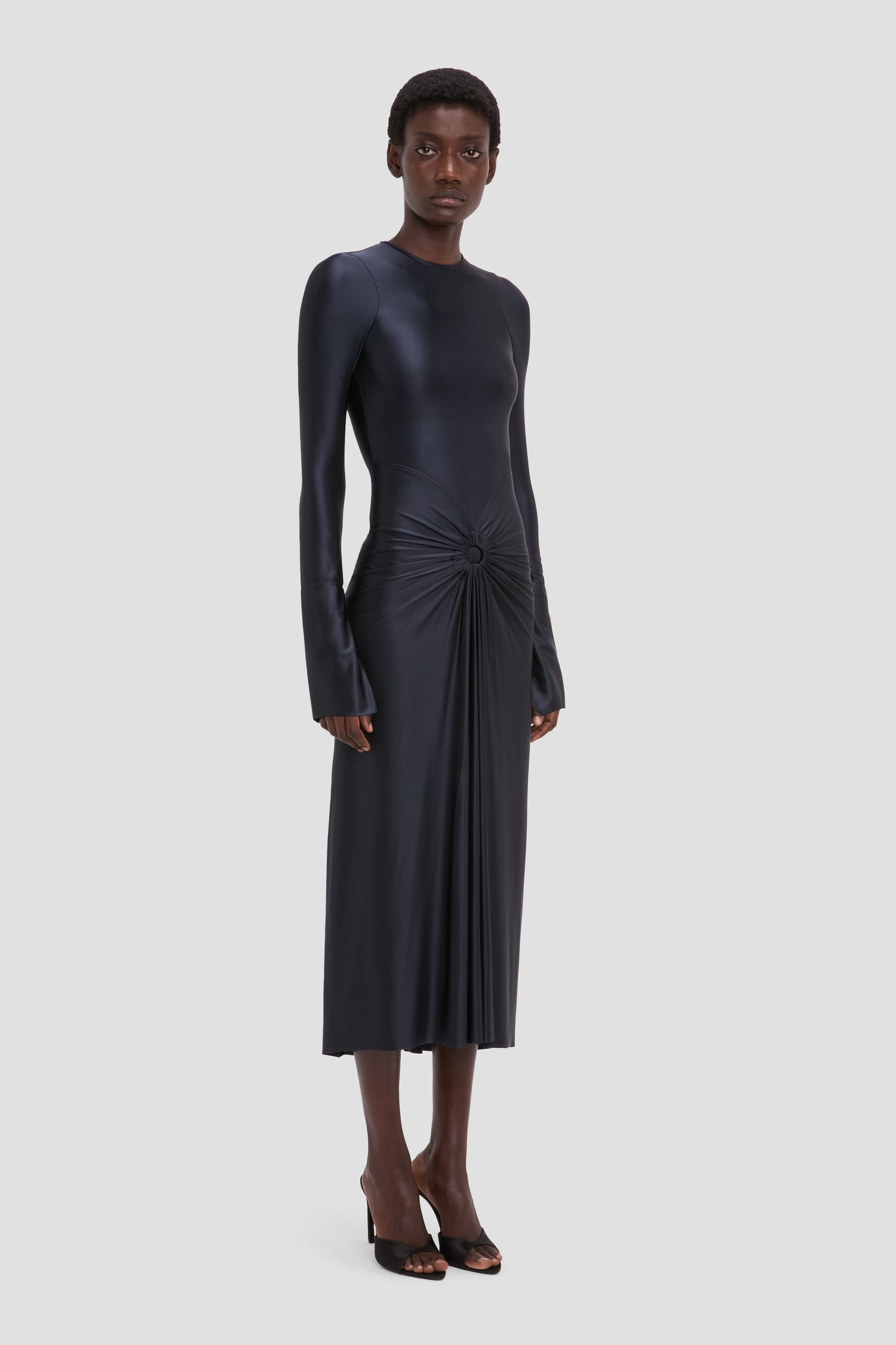navy long sleeve dress uk Yumi Navy Pleated Wrap Midi Dress With Sheer Long Sleeves