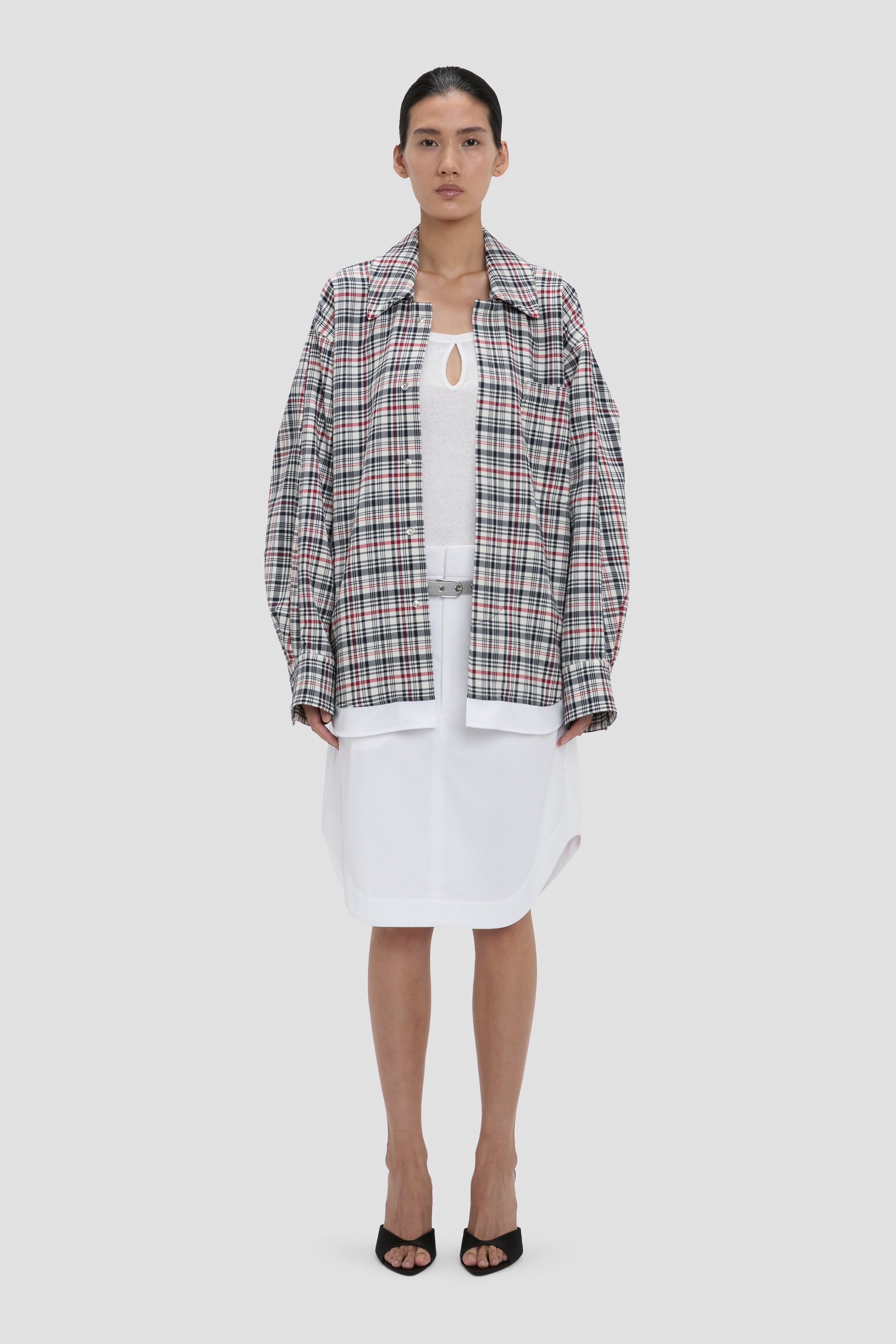 Relaxed Cocoon Shacket In Blue-Red Check – Victoria Beckham UK