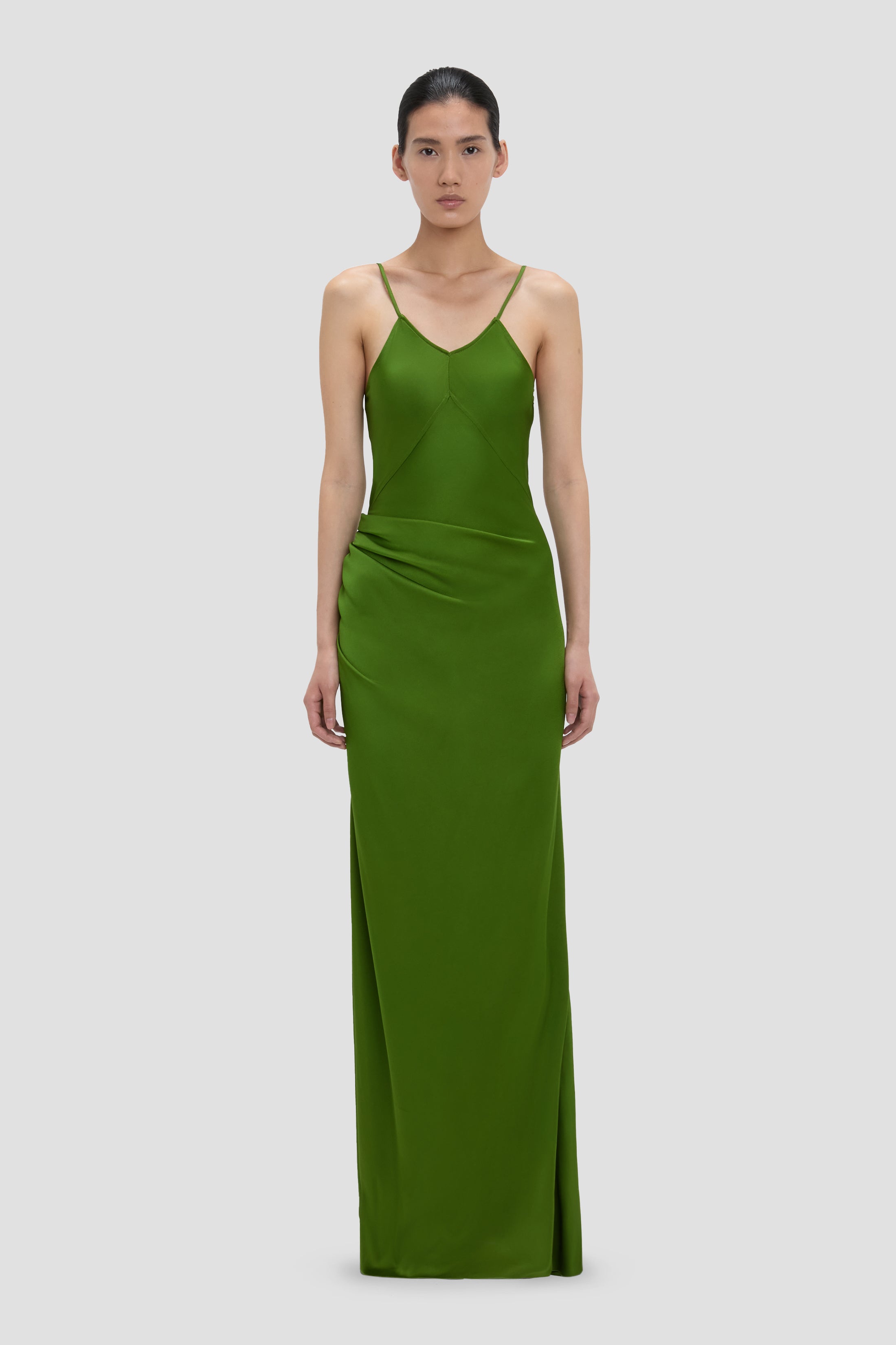 Draped Cami Floor Length Dress Algae