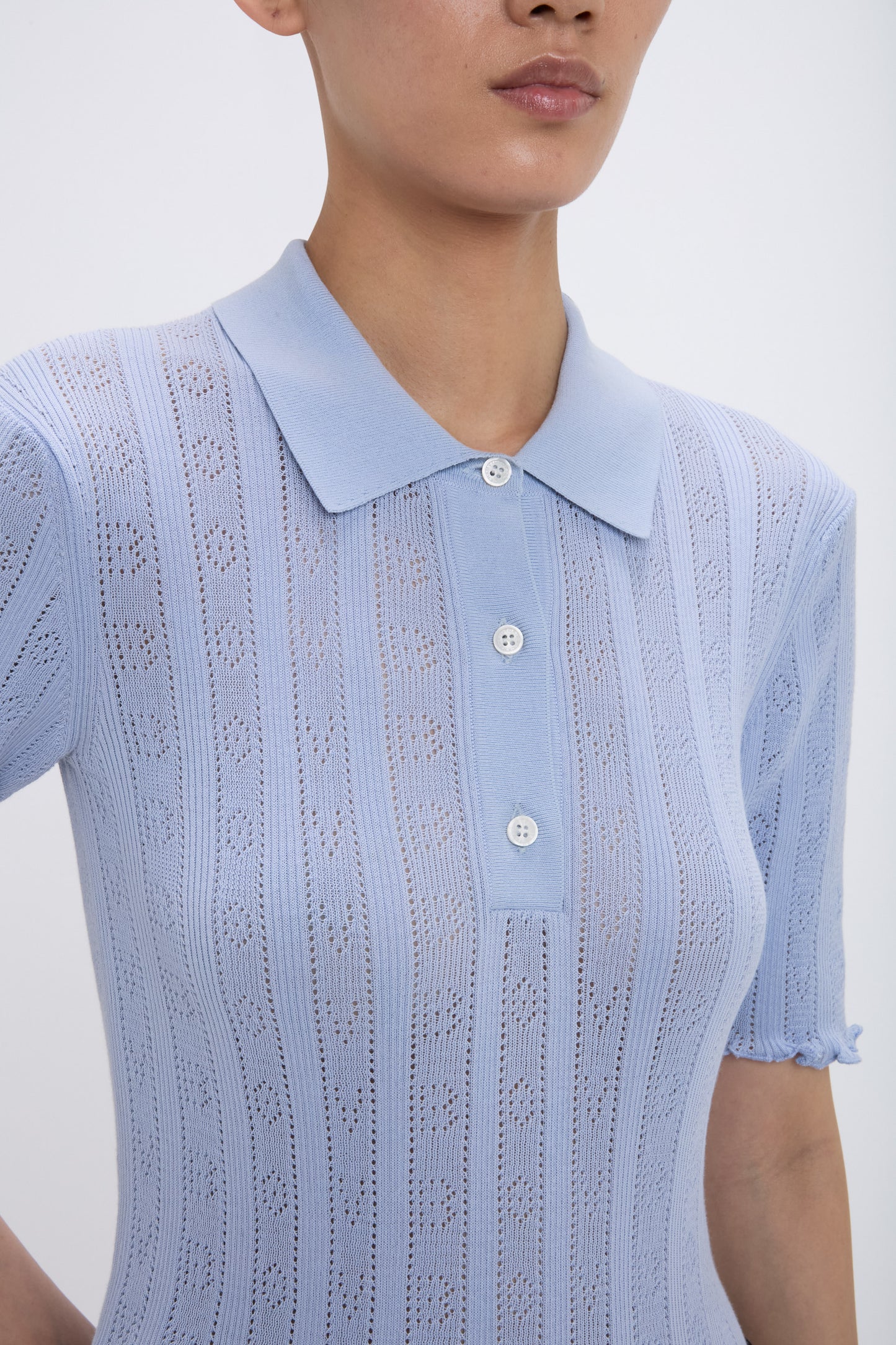 Frill Polo Top In Cloud Blue