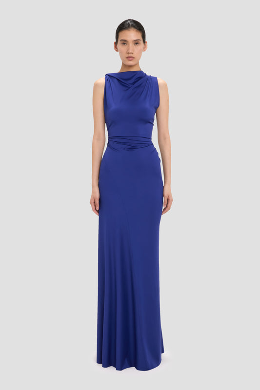 slim fit dress slacks Chain Halter Gown In Dark Navy Floral Print – Victoria Beckham UK