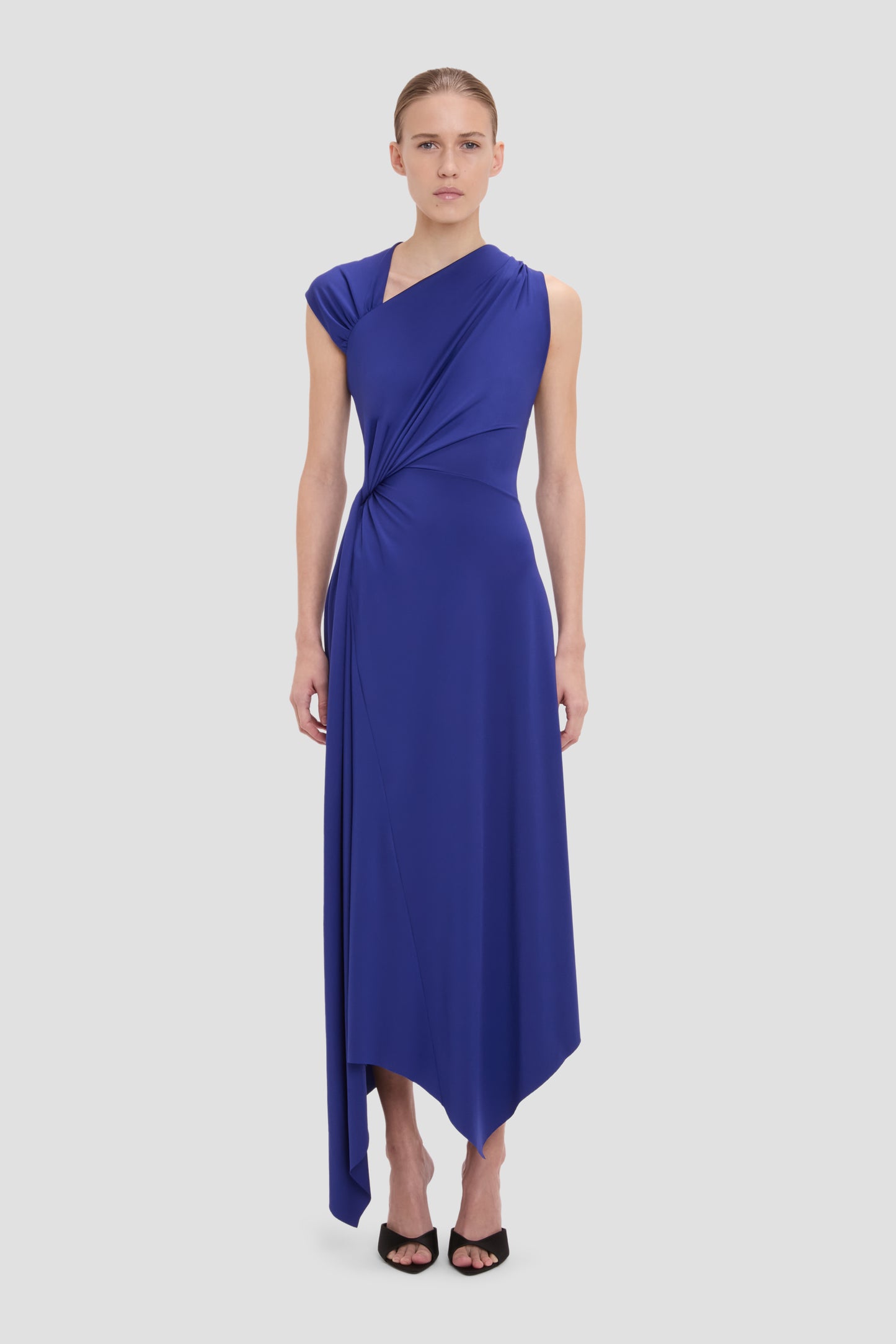 Cap Sleeve Midi Dress In Bright Indigo