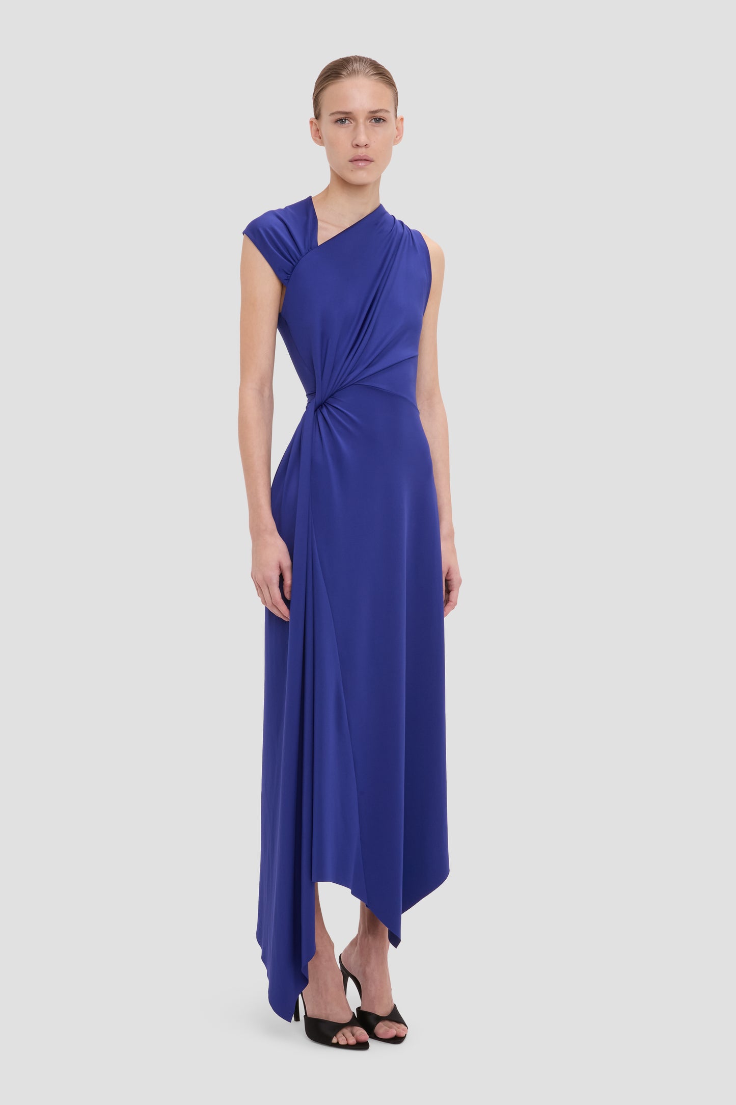 Cap Sleeve Midi Dress In Bright Indigo