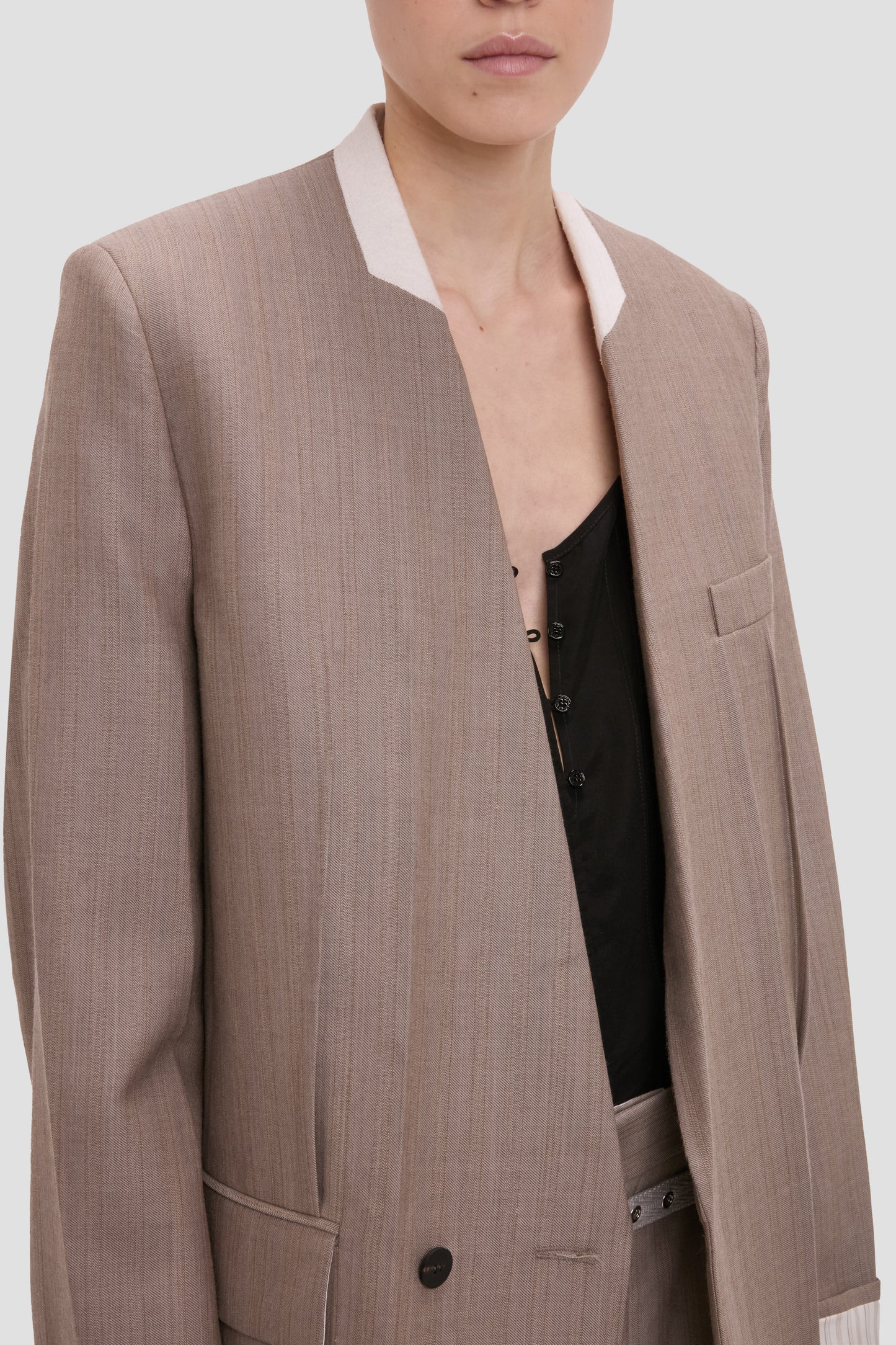 Collarless Jacket In Limestone