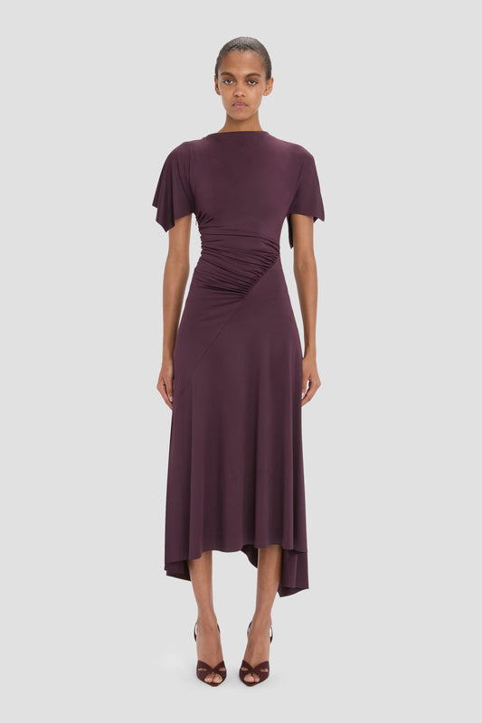 Blousey Midi Dress In Blackcurrant