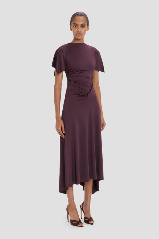 Blousey Midi Dress In Blackcurrant
