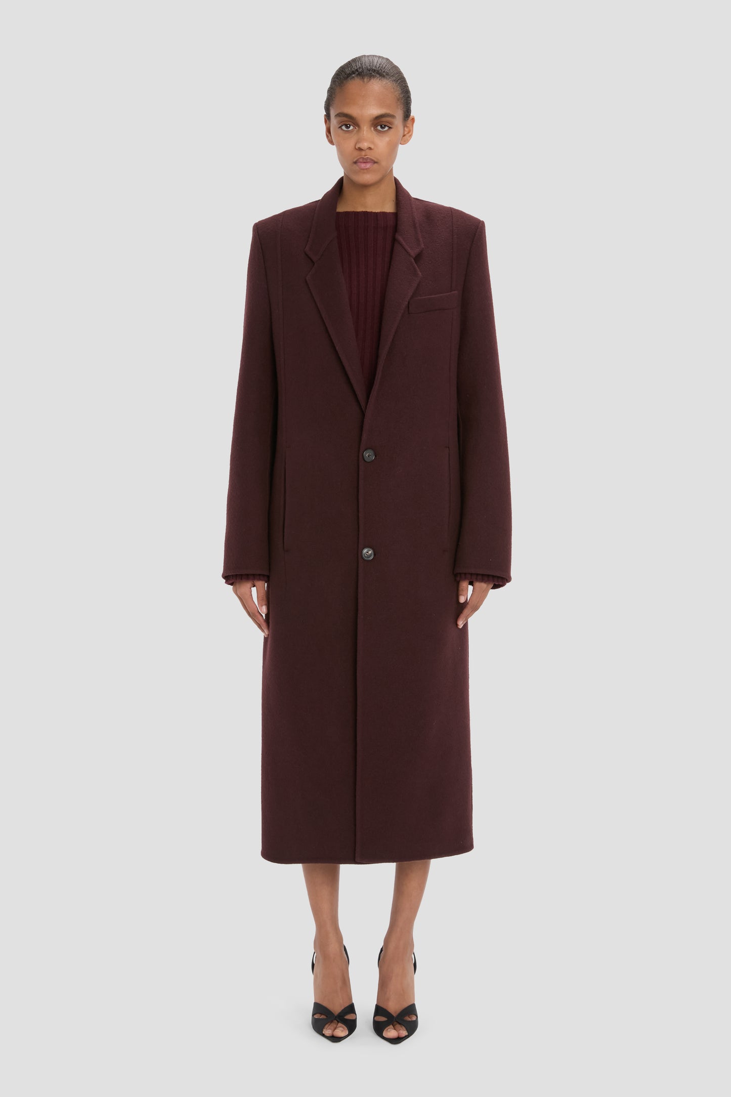 Tailored Coat In Dark Burgundy