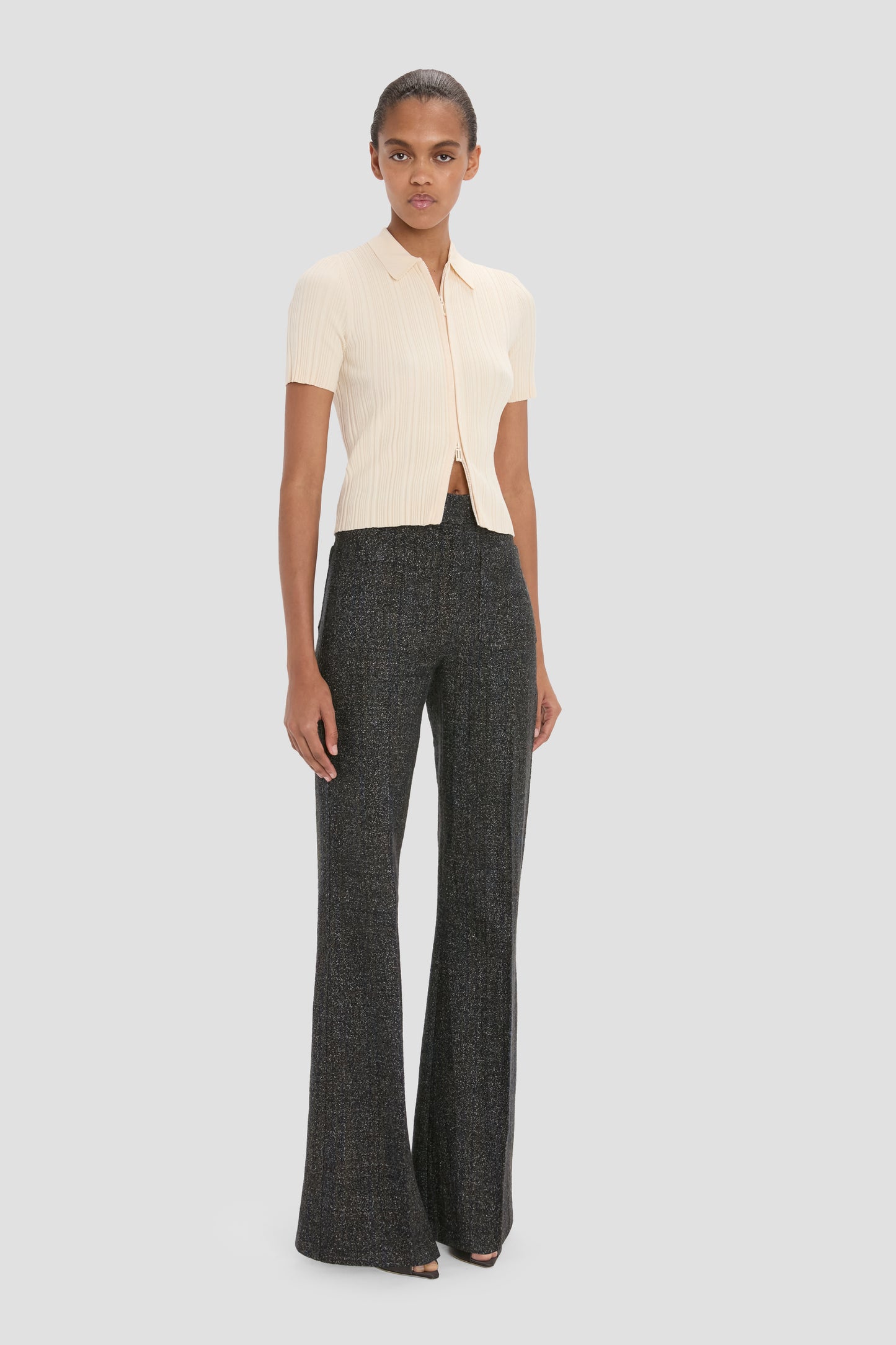 Ribbed Polo Top In Elderflower