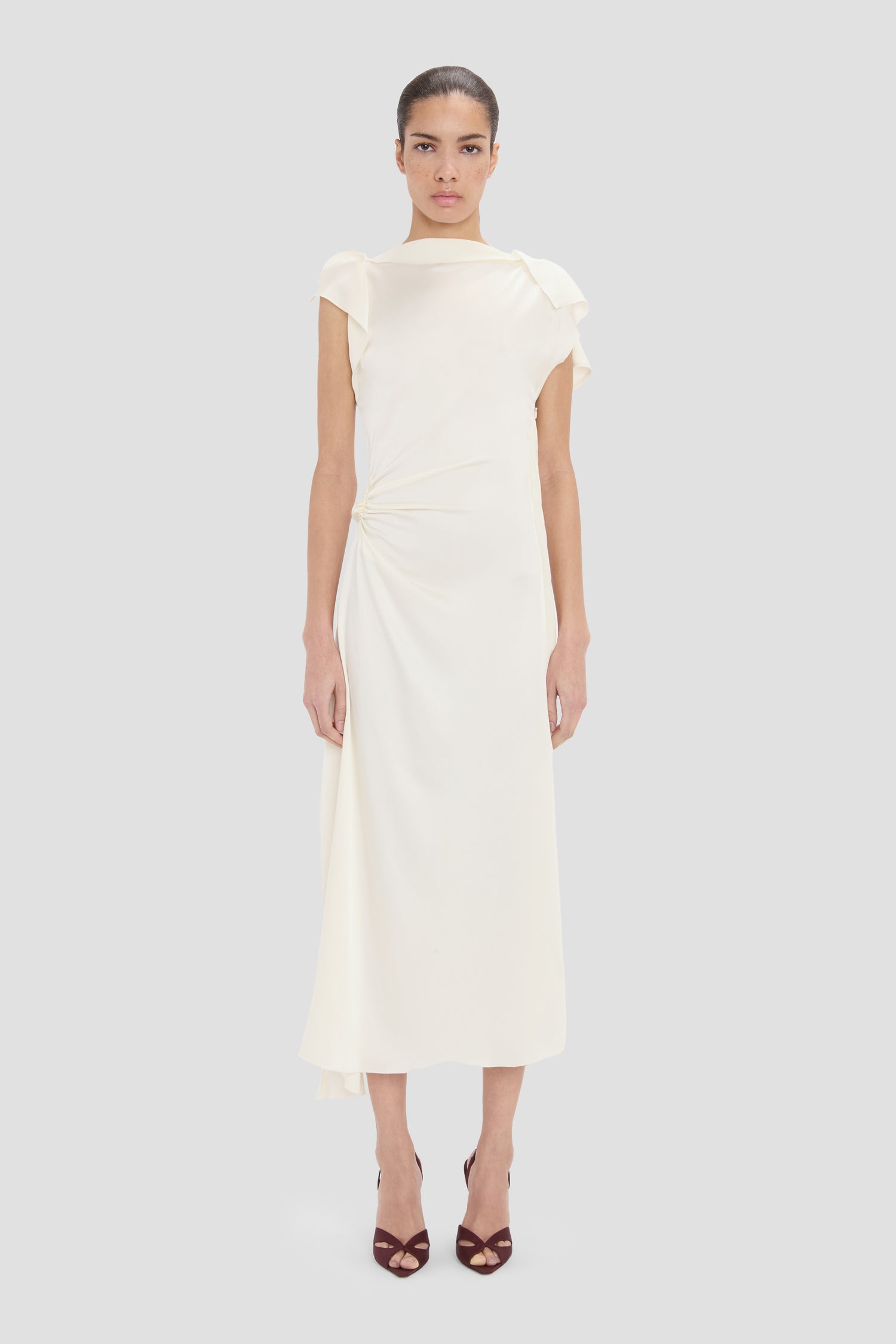 Victoria Beckham Drape Midi Dress In Ivory - 12 - Womens Victoria Beckham Drape Midi Dress In Ivory - 12 - Womens