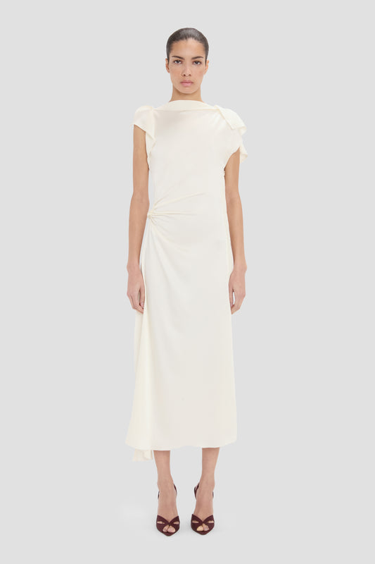 Drape Midi Dress In Ivory