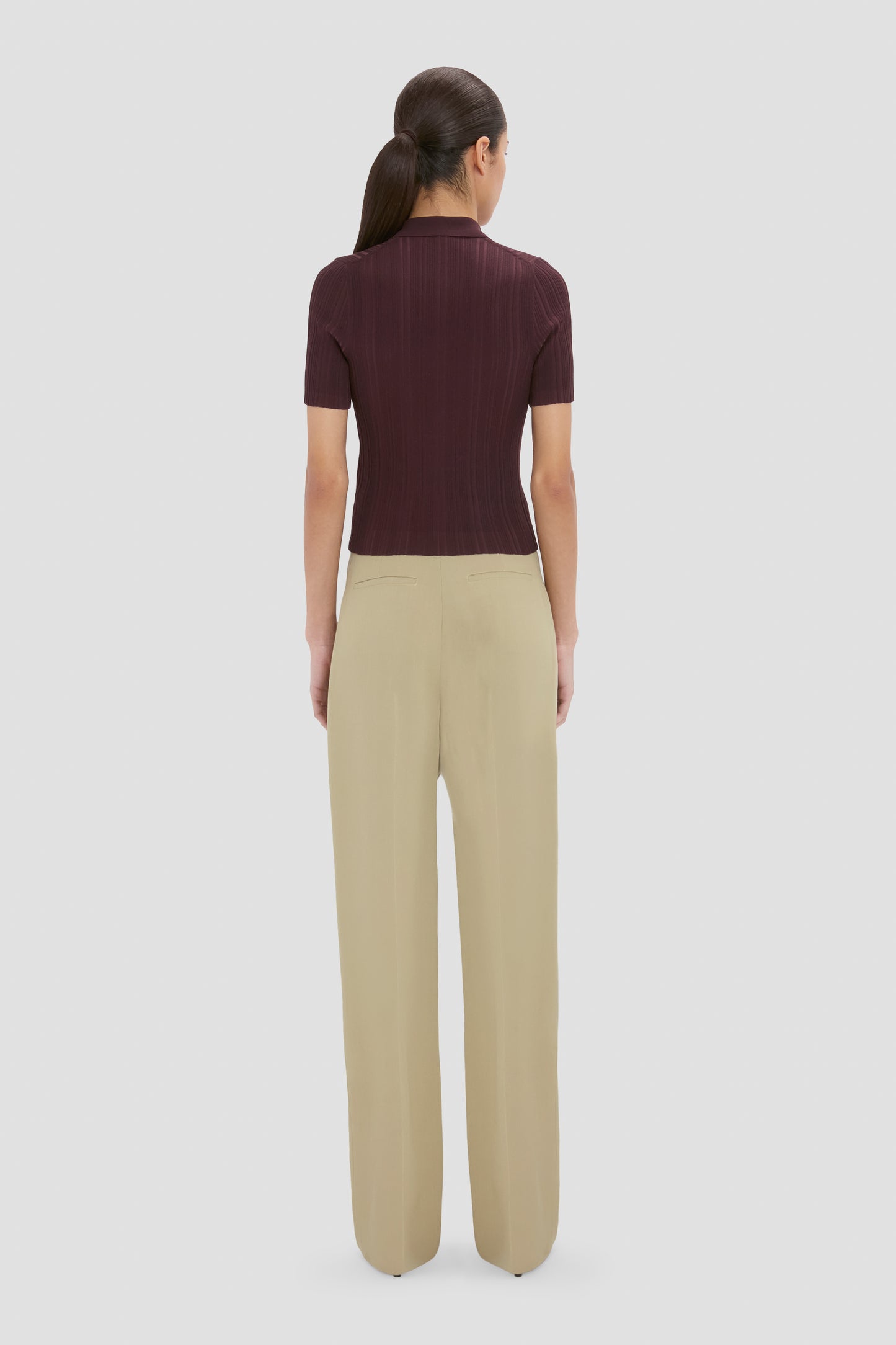 Ribbed Polo Top In Acai