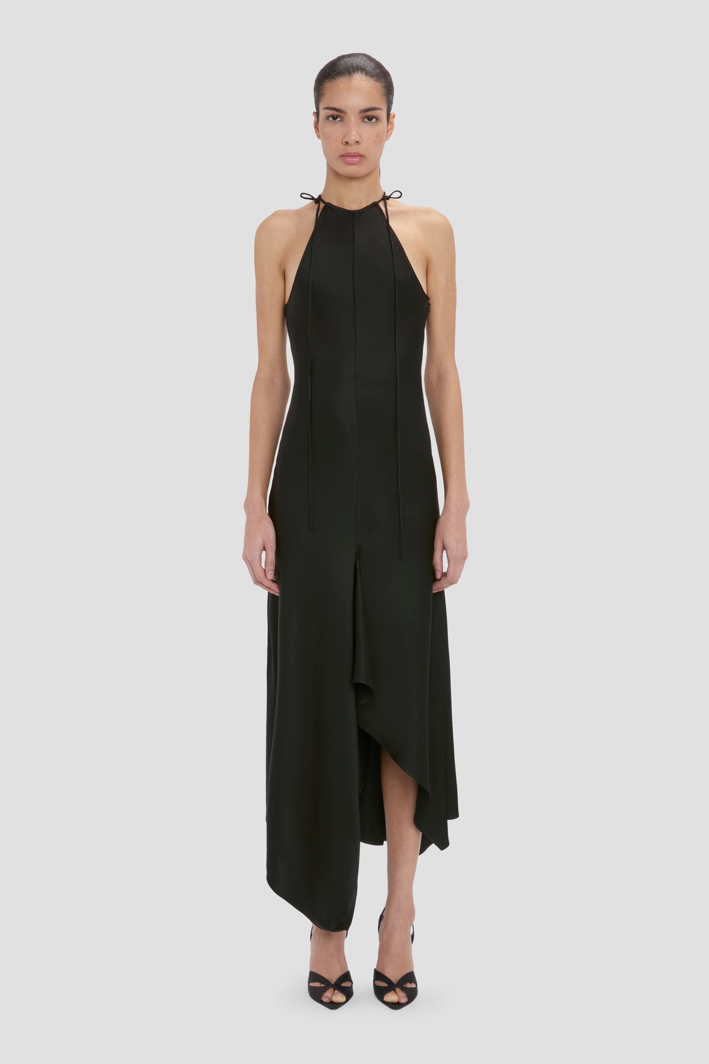 Halter Neck Midi Dress In Black