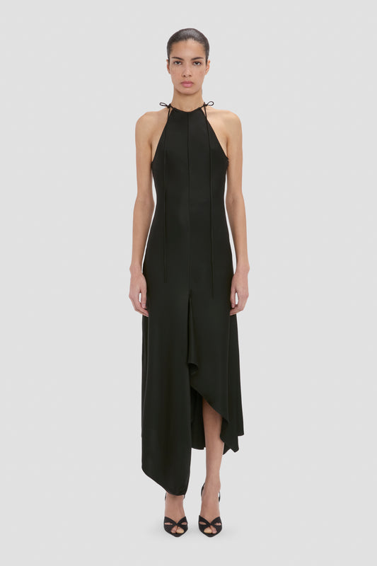 Halter Neck Midi Dress In Black