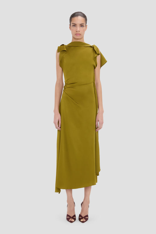 Drape Midi Dress In Moss – Victoria Beckham UK