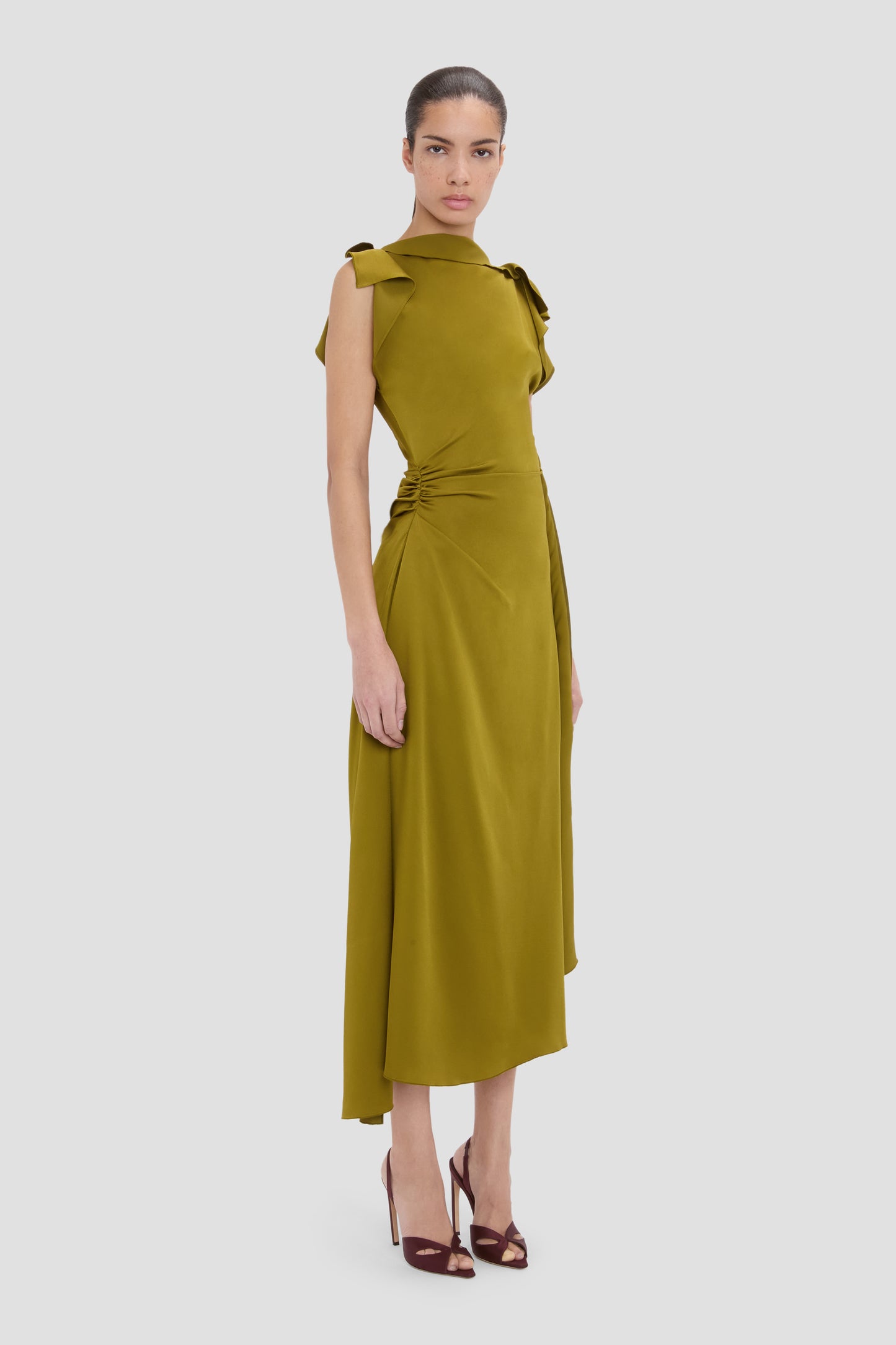 Drape Midi Dress In Moss