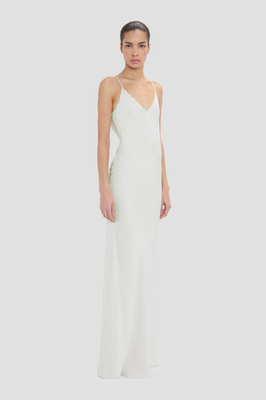 floor-length cami dress in ivory by victoria beckham Asymmetric Draped Cami Gown in Ivory – Fivestory main image 0