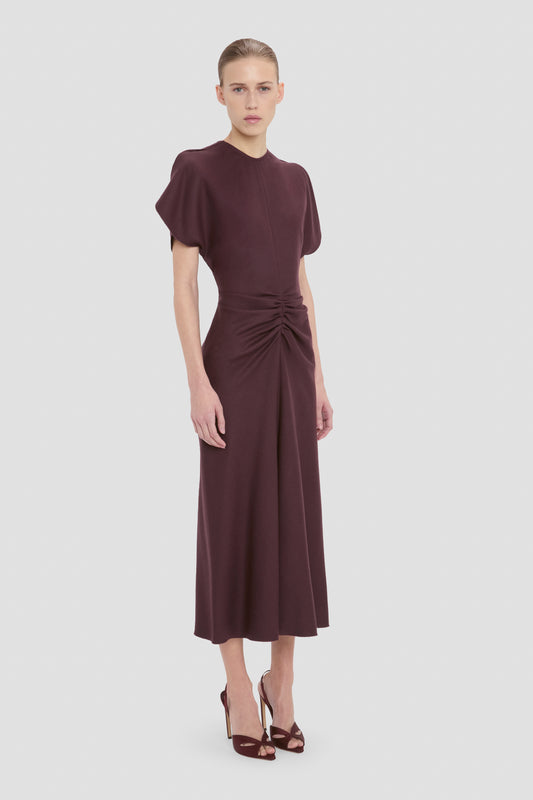 Bela Midi Dress In Dark Burgundy