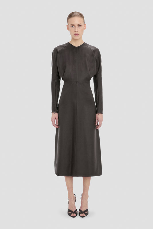 Dolman Midi Dress In Dark Grey Melange