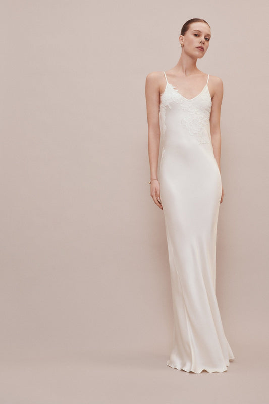 victoria beckham bridal lace-trimmed satin maxi dress Victoria Beckham Asymmetric Draped Cami Gown In Black