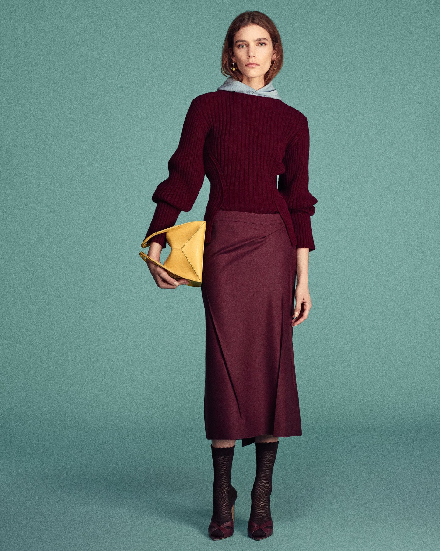 Ribbed Jumper In Dark Burgundy