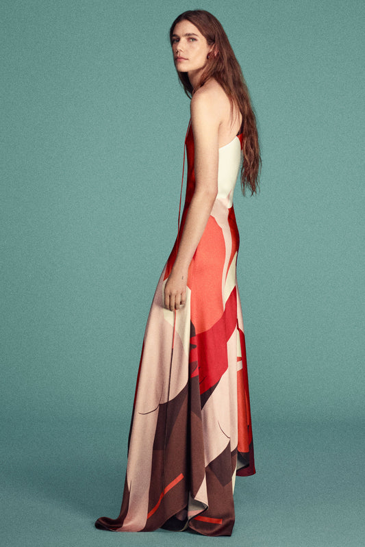 Halter Neck Midi Dress In Abstract Dark Earth
